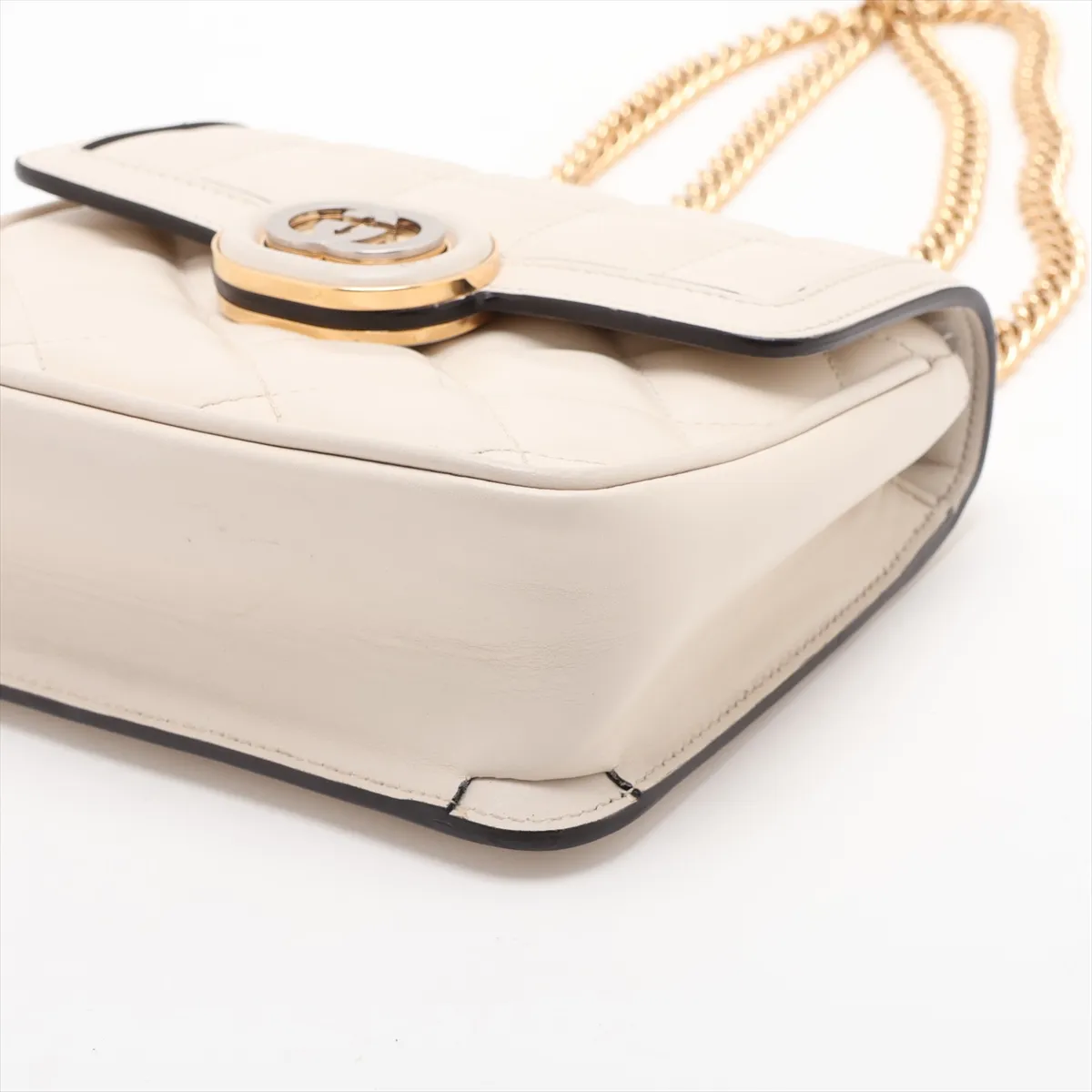 Deco Leather Chain Shoulder Bag, White, 741457 — view 3