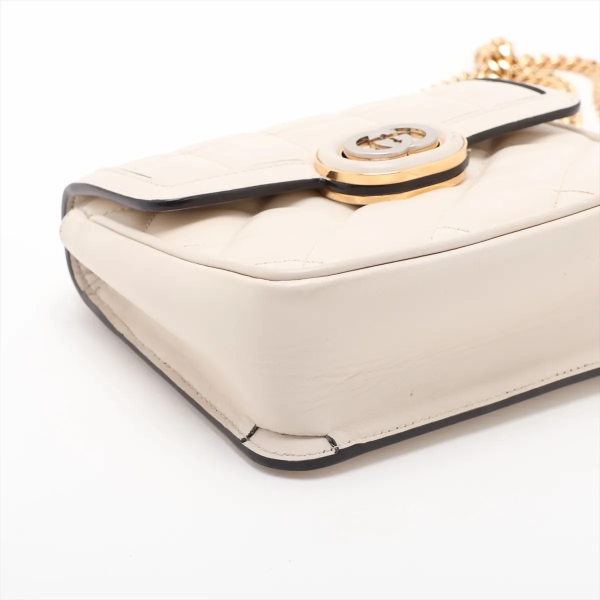 Deco Leather Chain Shoulder Bag, White, 741457 — view 4