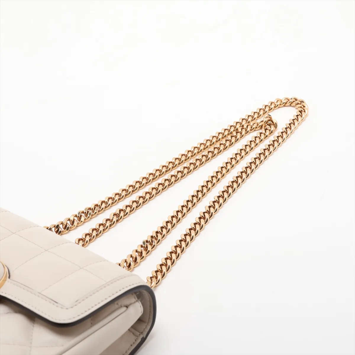 Deco Leather Chain Shoulder Bag, White, 741457 — view 5