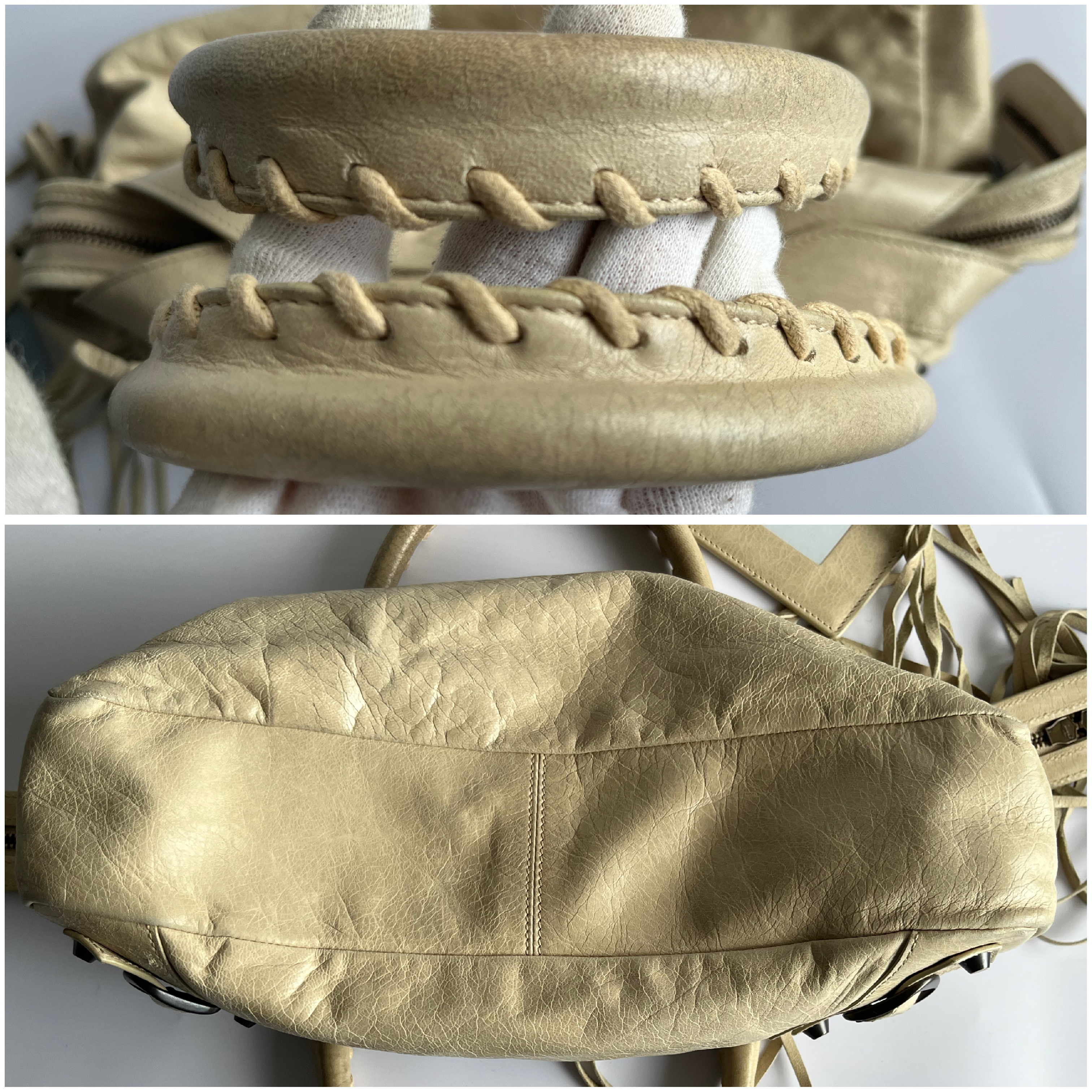 The City Beige Lambskin Leather Shoulder Bag with Mirror and Shoulder Strap — view 4