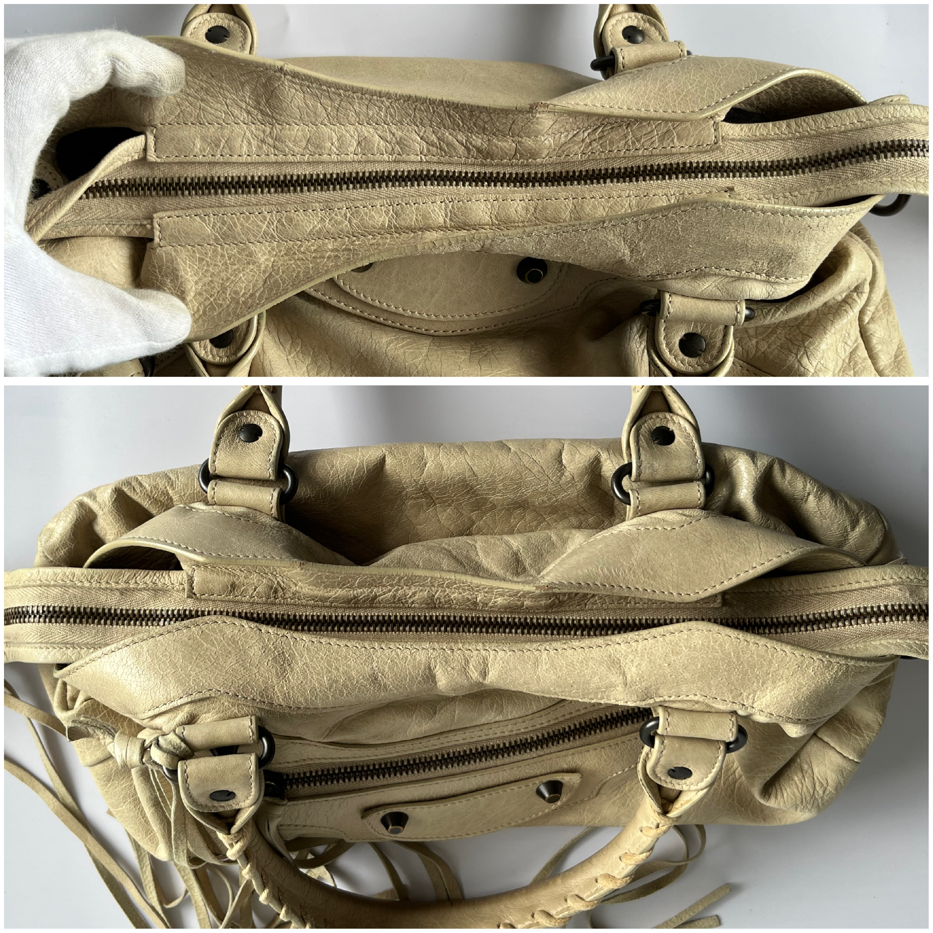 The City Beige Lambskin Leather Shoulder Bag with Mirror and Shoulder Strap — view 5
