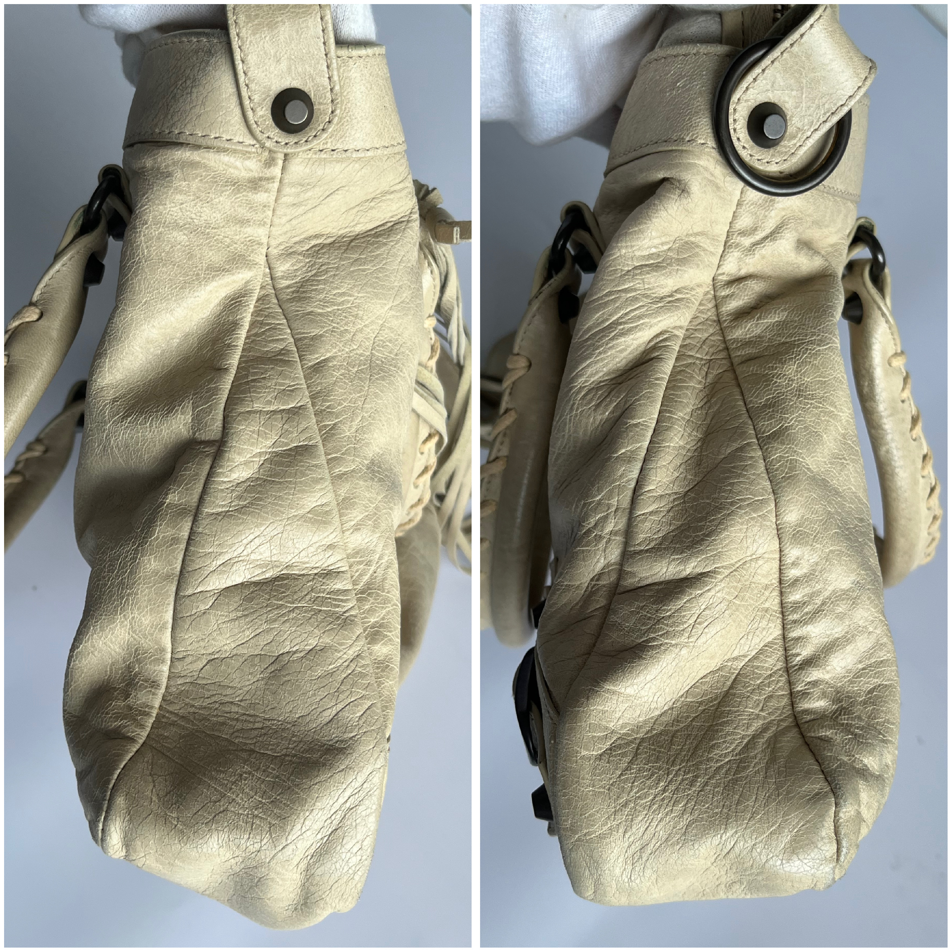 The City Beige Lambskin Leather Shoulder Bag with Mirror and Shoulder Strap — view 10
