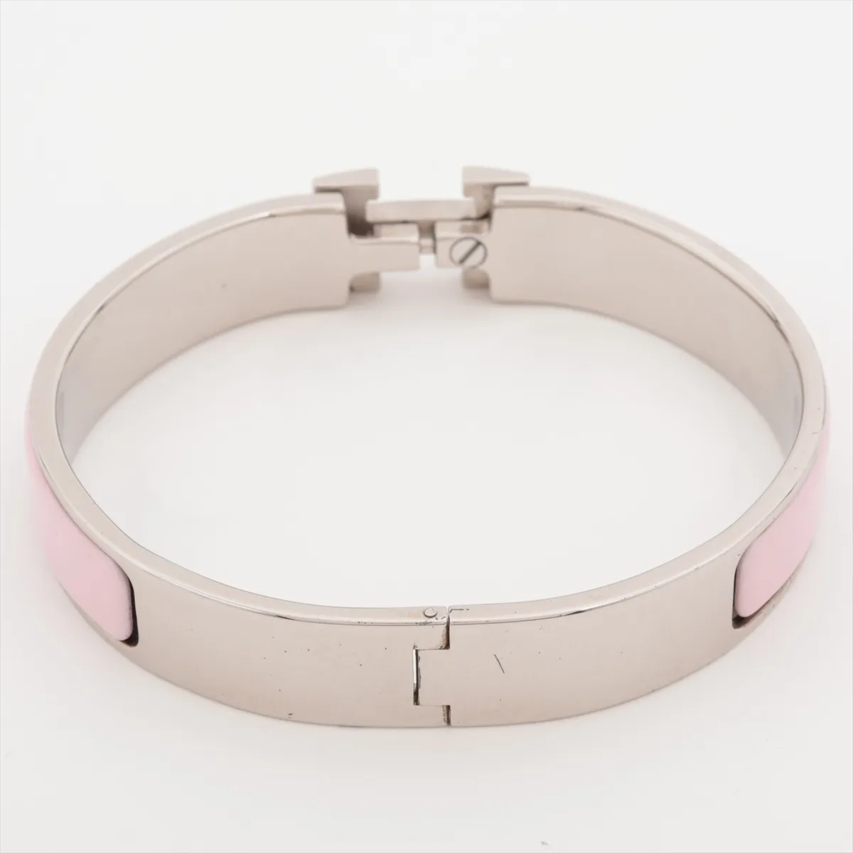 Click H Fan Bangle, Metal, Silver x Pink. Shows signs of wear, including — view 2