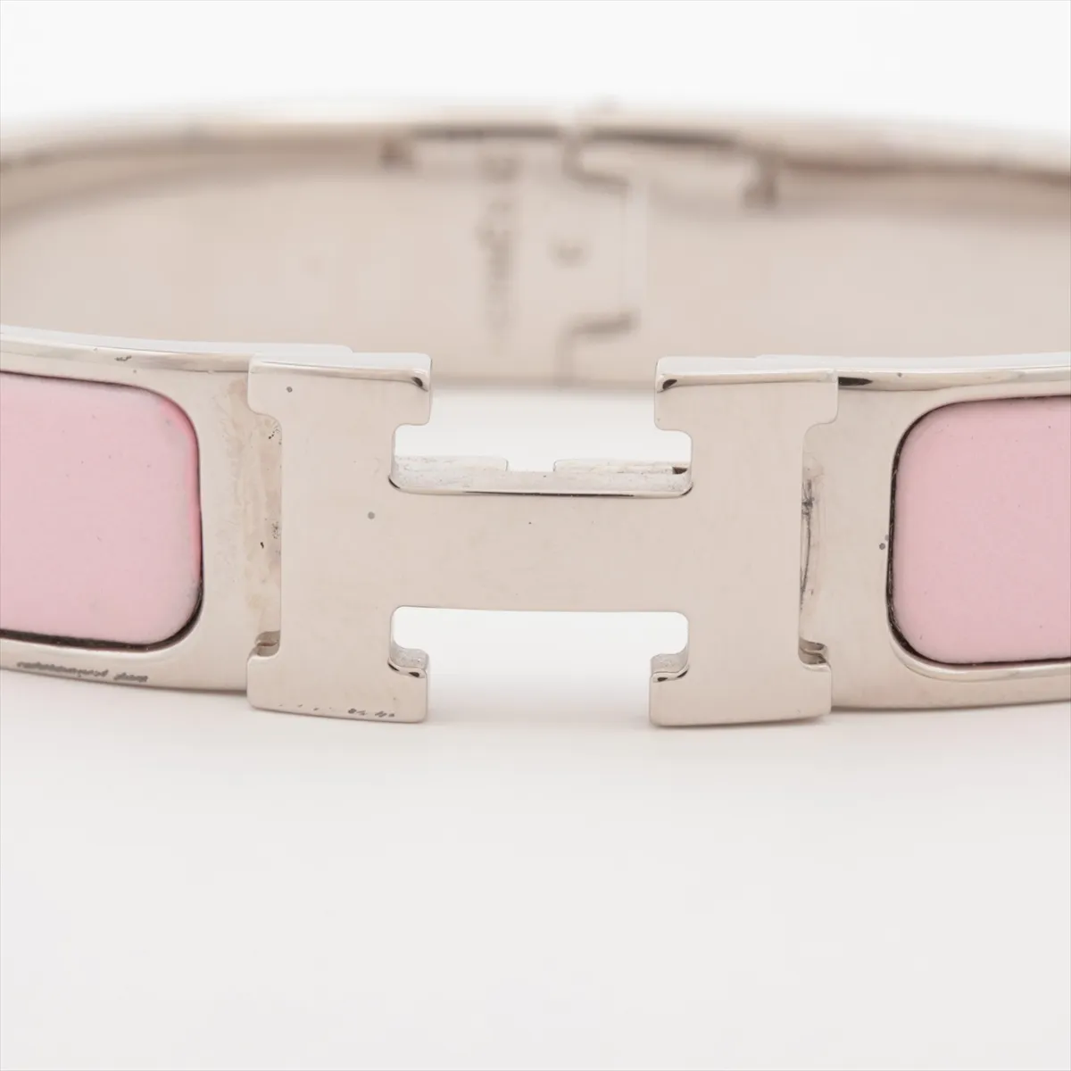 Click H Fan Bangle, Metal, Silver x Pink. Shows signs of wear, including — view 3