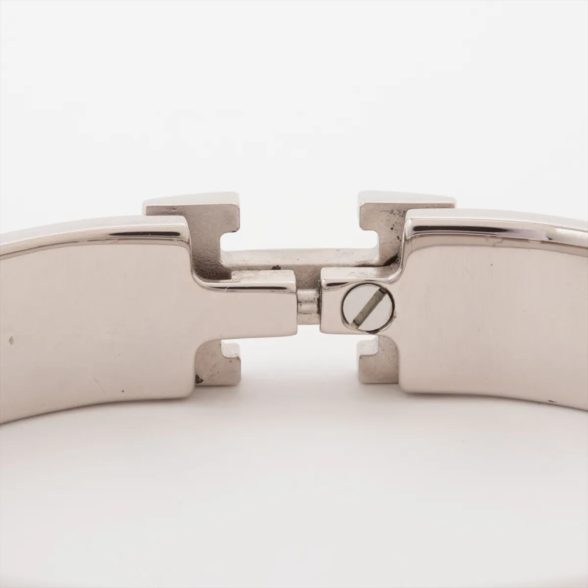 Click H Fan Bangle, Metal, Silver x Pink. Shows signs of wear, including — view 4