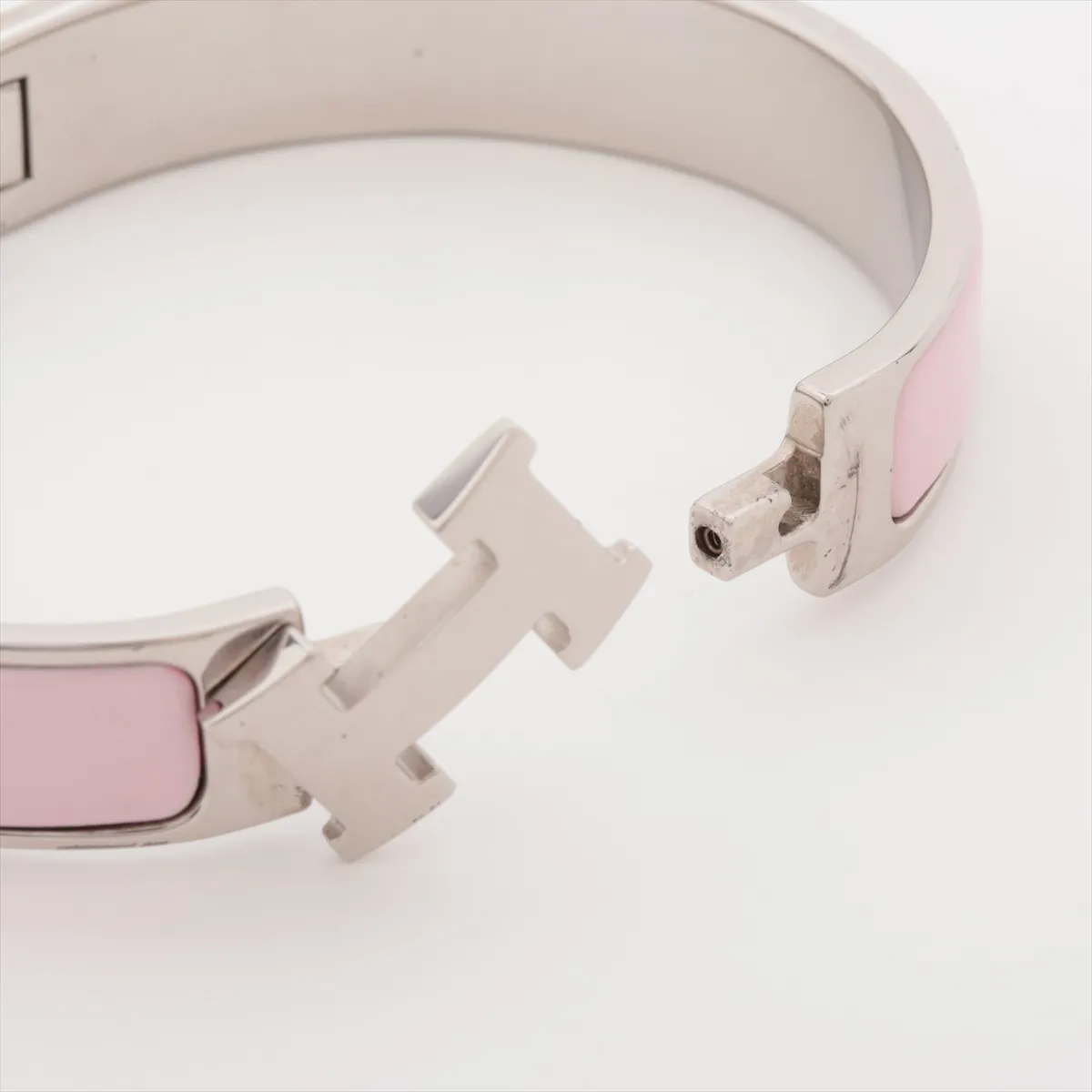 Click H Fan Bangle, Metal, Silver x Pink. Shows signs of wear, including — view 5