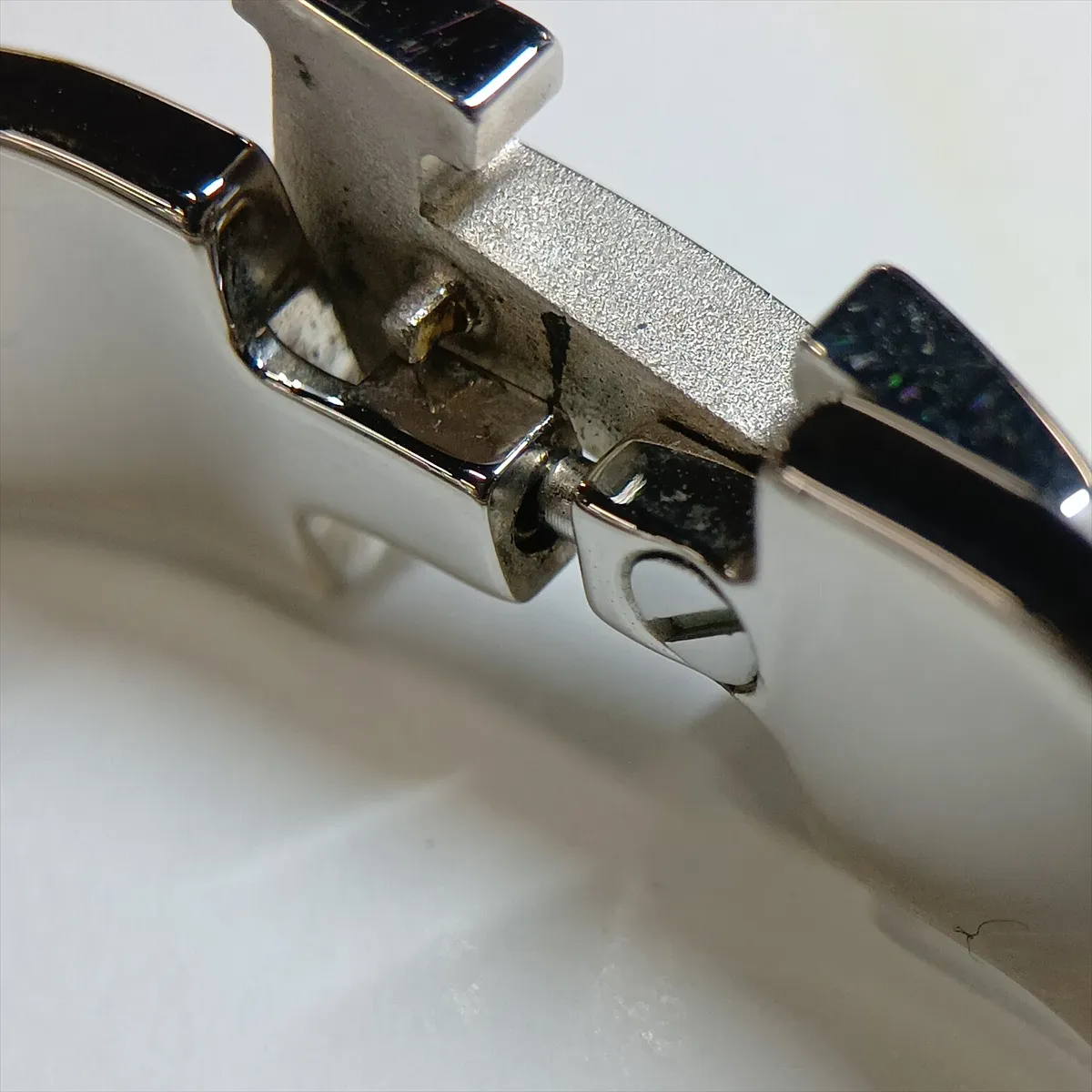 Click H Fan Bangle, Metal, Silver x Pink. Shows signs of wear, including — view 7
