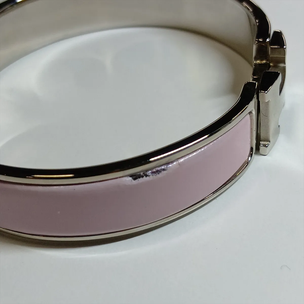 Click H Fan Bangle, Metal, Silver x Pink. Shows signs of wear, including — view 8