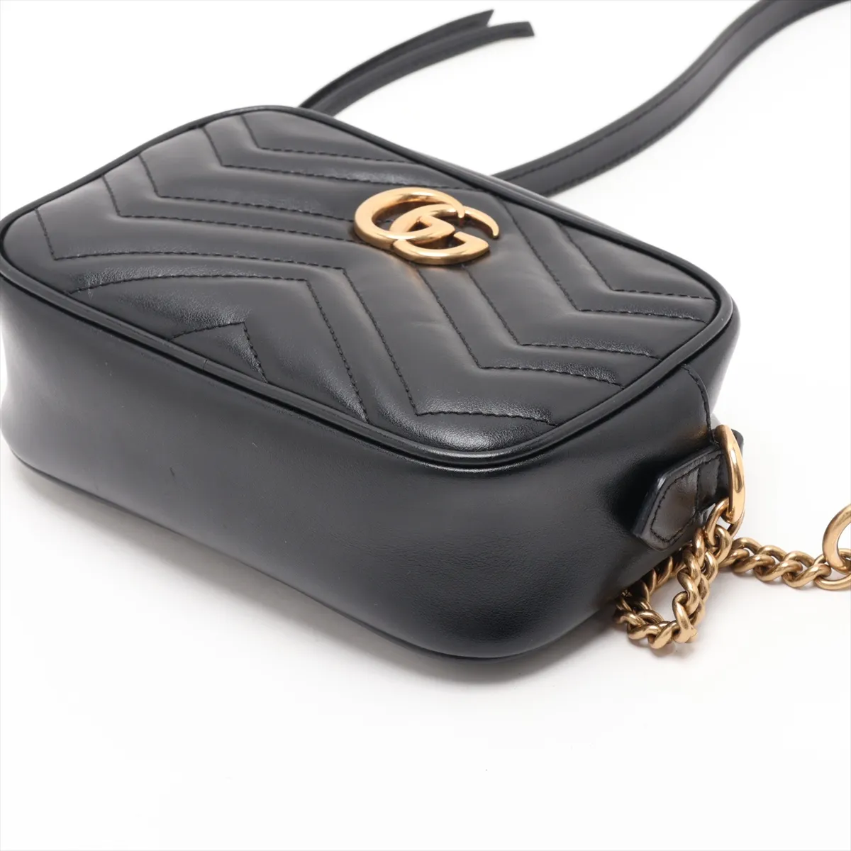 GG Marmont 448065 Leather Chain Shoulder Bag, Blue — view 3
