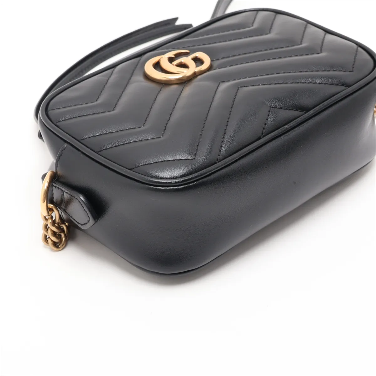 GG Marmont 448065 Leather Chain Shoulder Bag, Blue — view 4