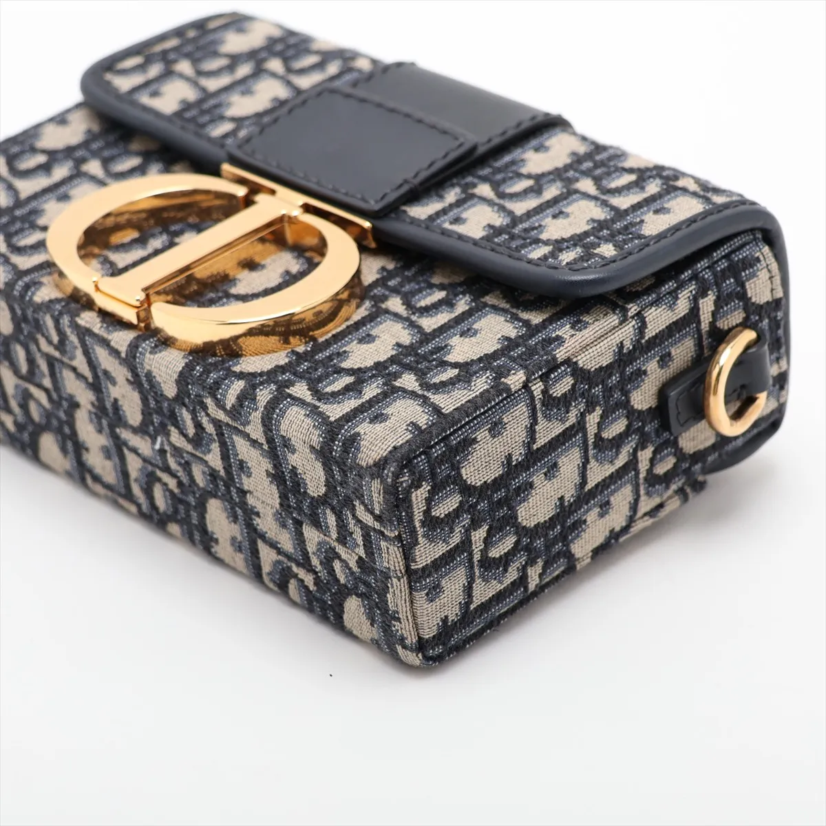 Oblique Montaigne 30 Canvas x Leather Shoulder Bag, Navy — view 3