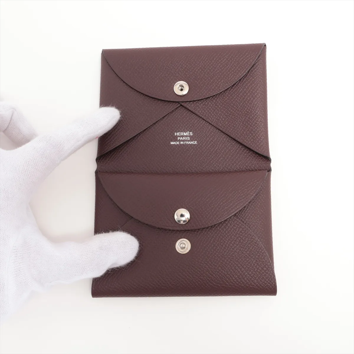 Calvi Duo Vaux Epson Coin Case Brown Silver Hardware W:2024 — view 3