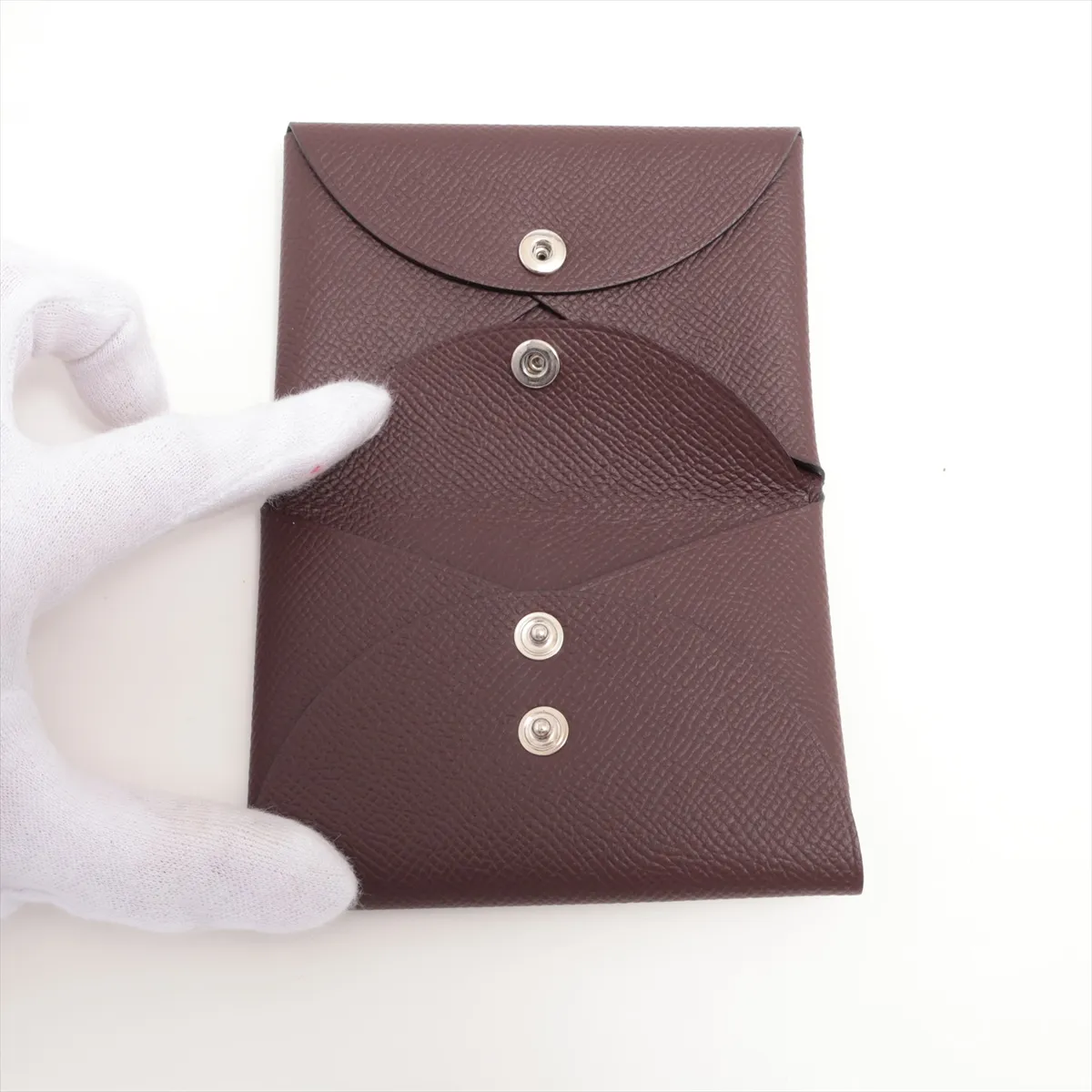 Calvi Duo Vaux Epson Coin Case Brown Silver Hardware W:2024 — view 4
