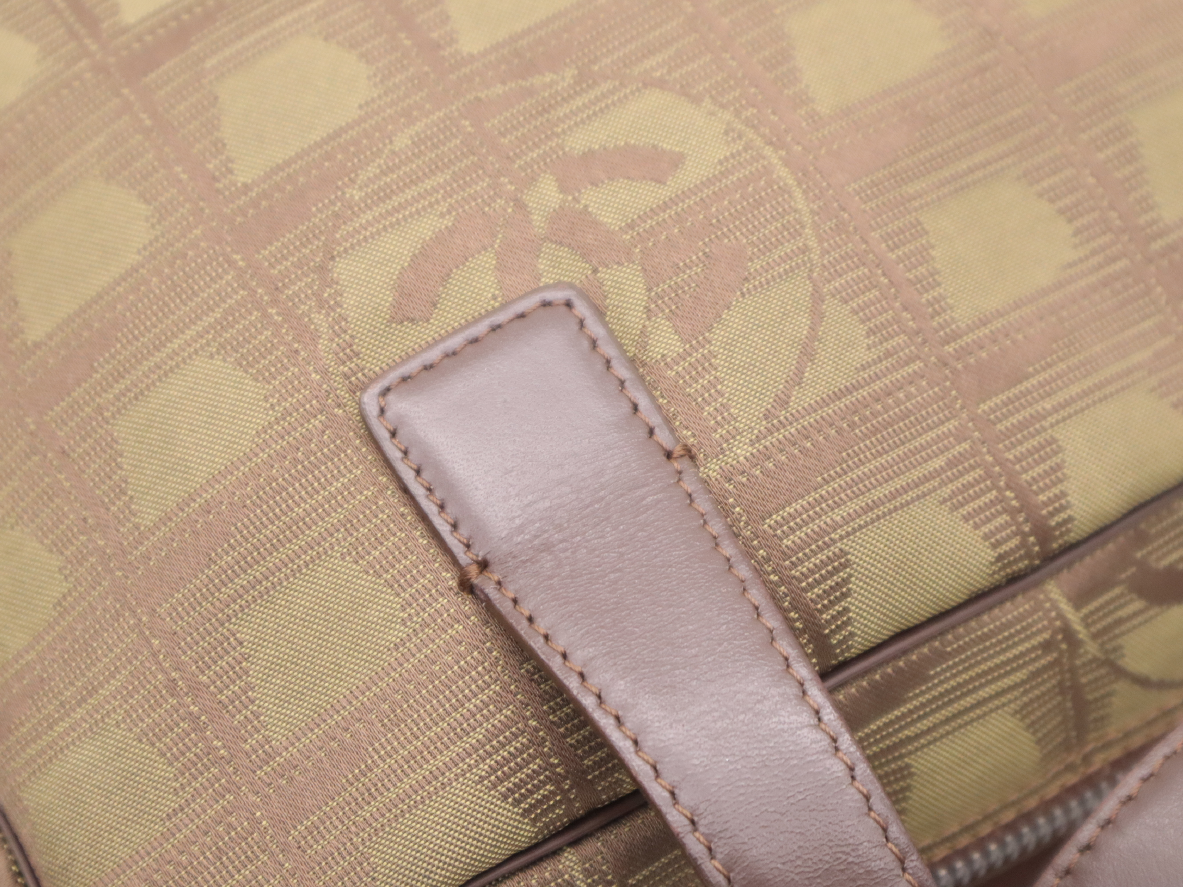 Nylon x Leather New Travel Line Handbag, Khaki, Silver Hardware, with Shoulder Strap, Card, Seal, and Box. — view 7