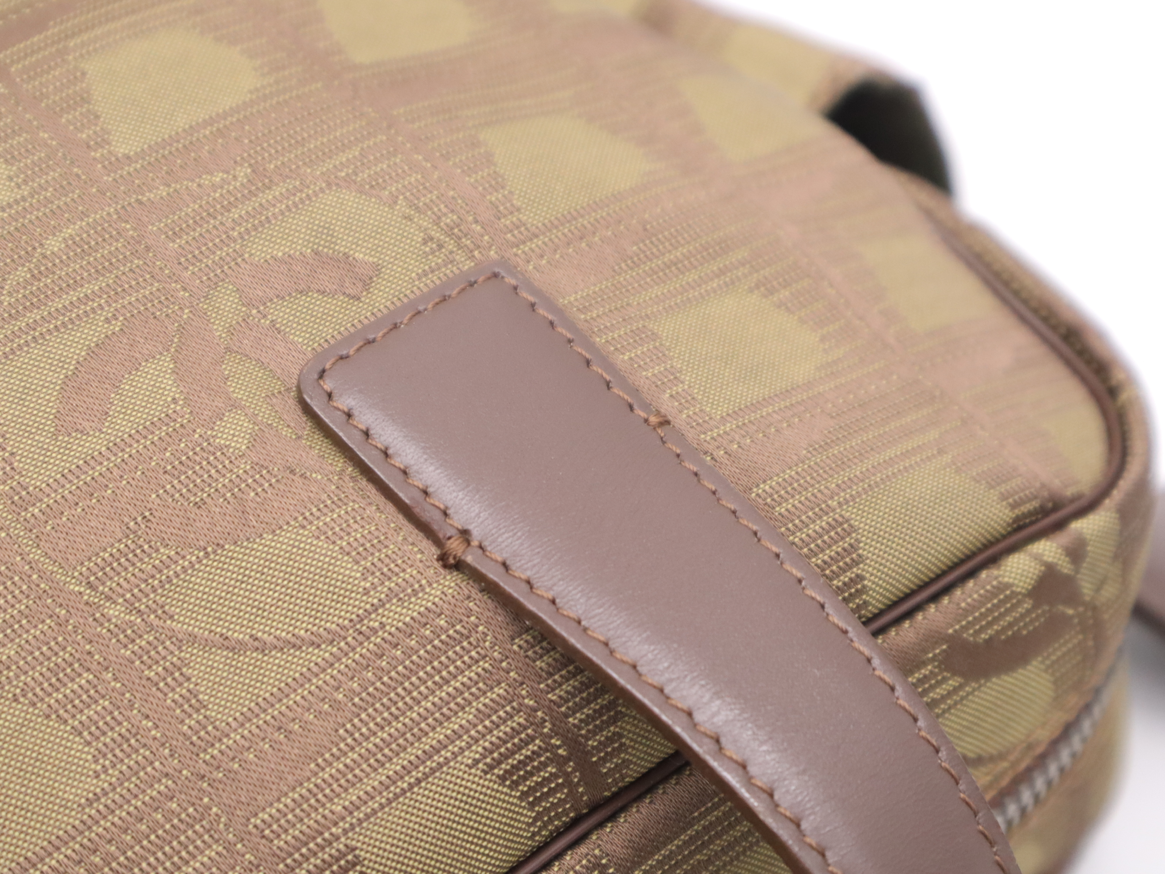 Nylon x Leather New Travel Line Handbag, Khaki, Silver Hardware, with Shoulder Strap, Card, Seal, and Box. — view 8