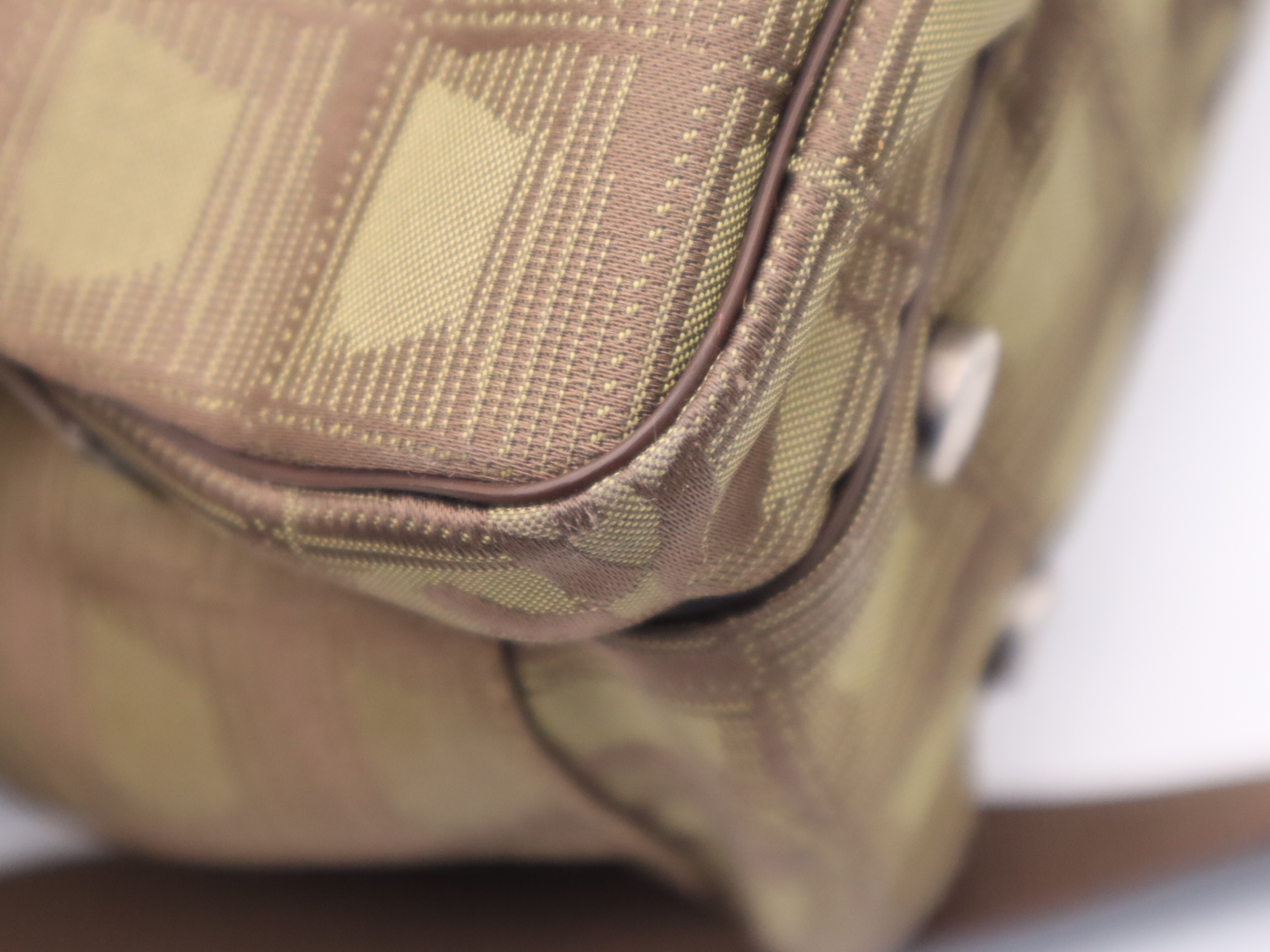 Nylon x Leather New Travel Line Handbag, Khaki, Silver Hardware, with Shoulder Strap, Card, Seal, and Box. — view 10