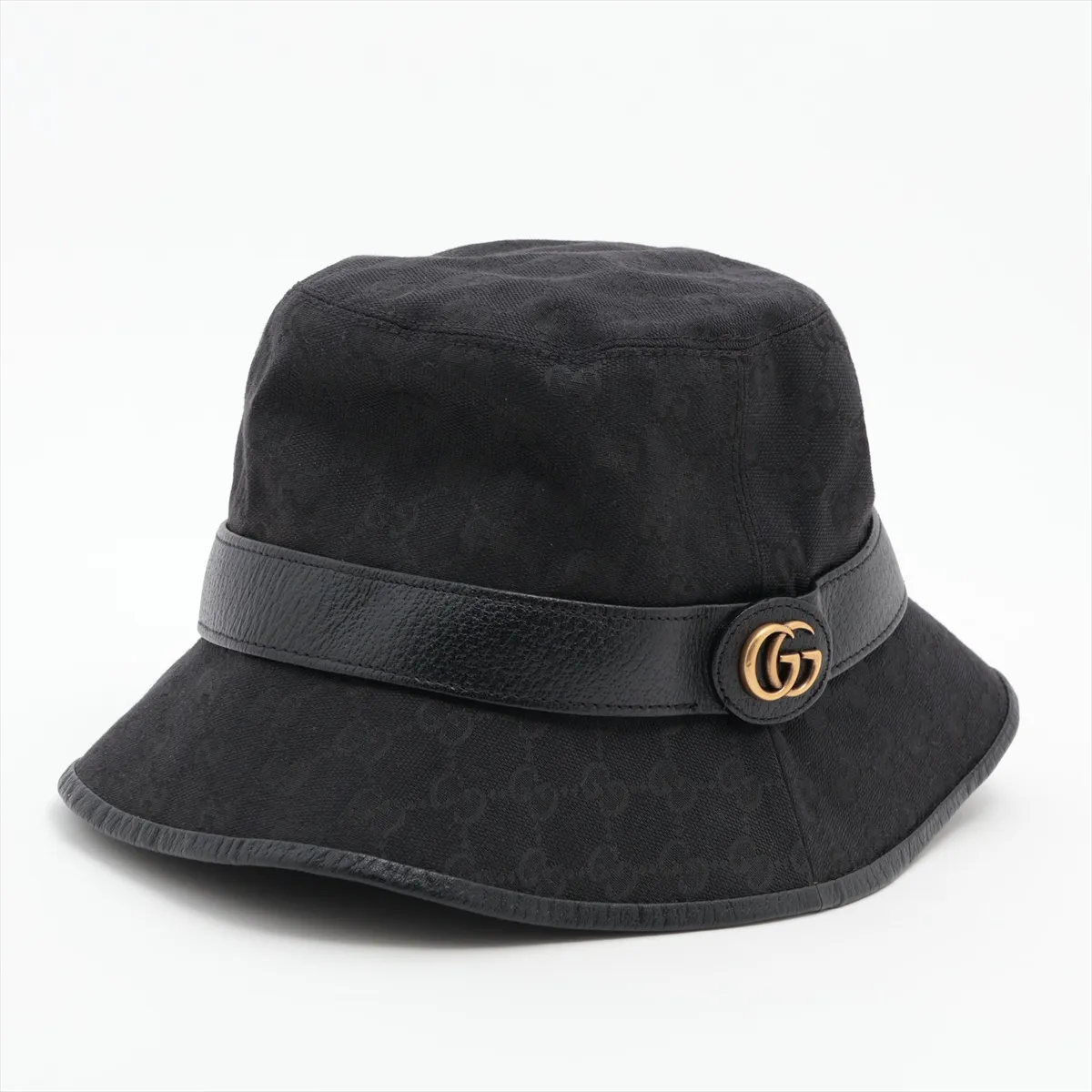 576587 GG Canvas Hat, Size M, Polyester x Cotton x Nylon, Black. Shows signs of wear, including