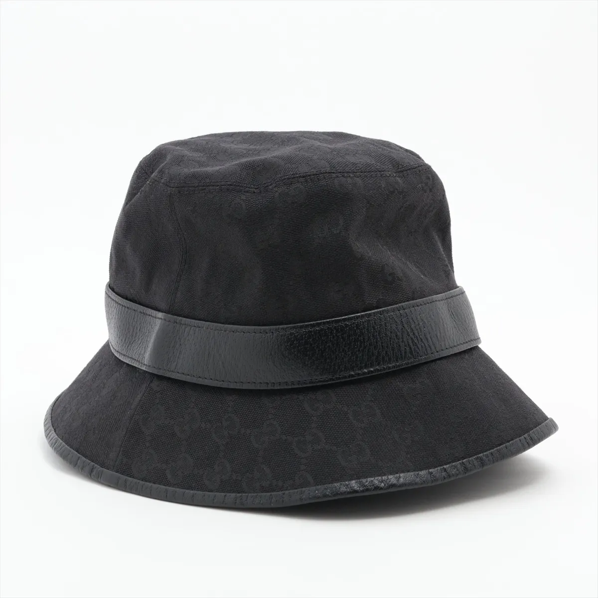 576587 GG Canvas Hat, Size M, Polyester x Cotton x Nylon, Black. Shows signs of wear, including — view 2