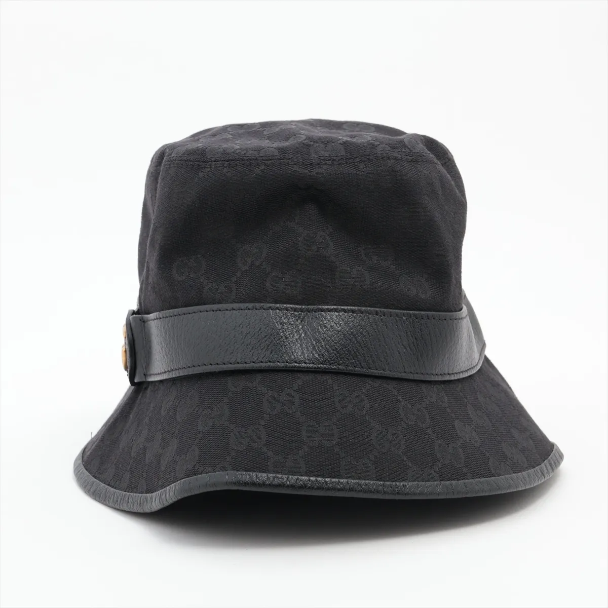 576587 GG Canvas Hat, Size M, Polyester x Cotton x Nylon, Black. Shows signs of wear, including — view 3