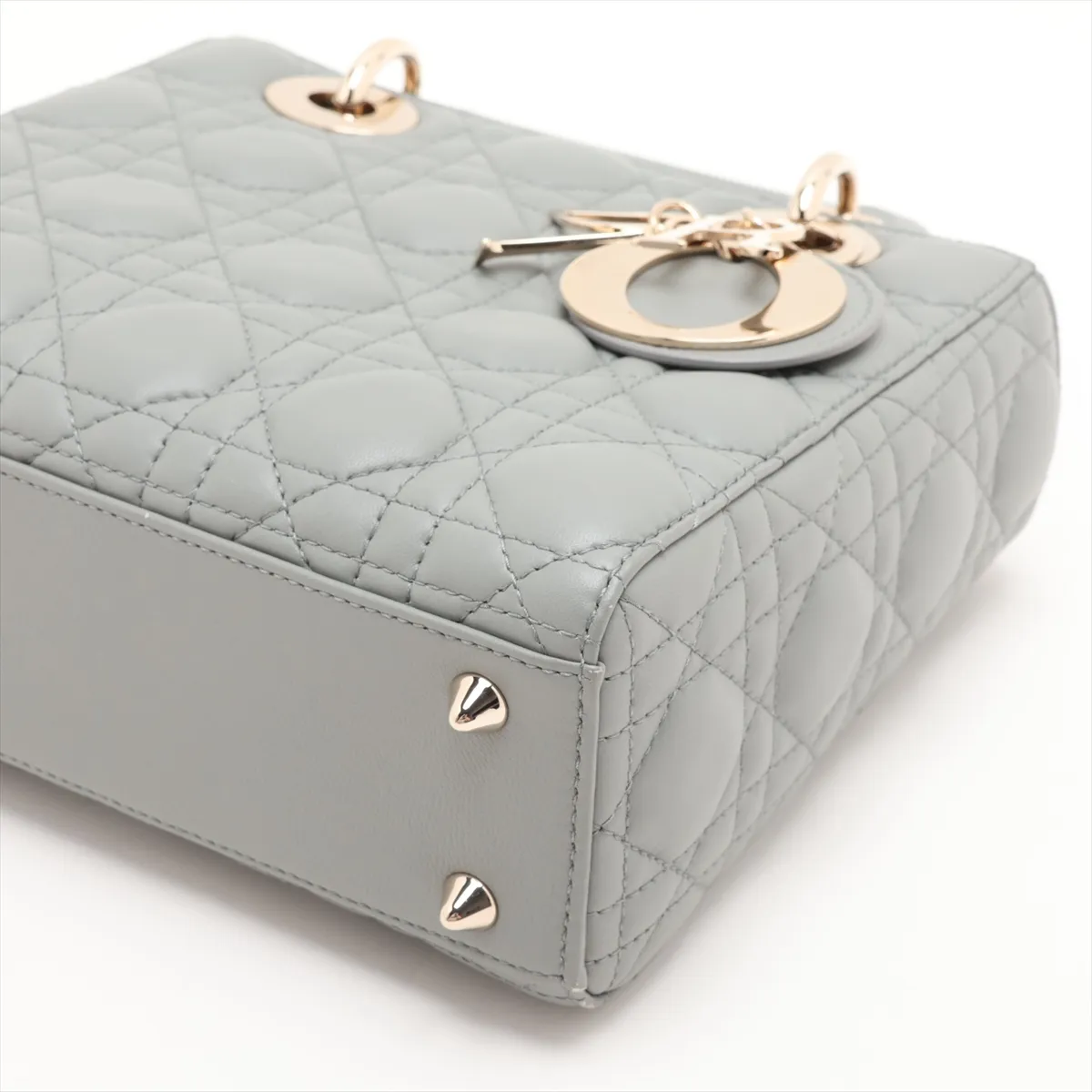 Cannage My Lady Dior Leather 2-Way Handbag, Gray — view 3