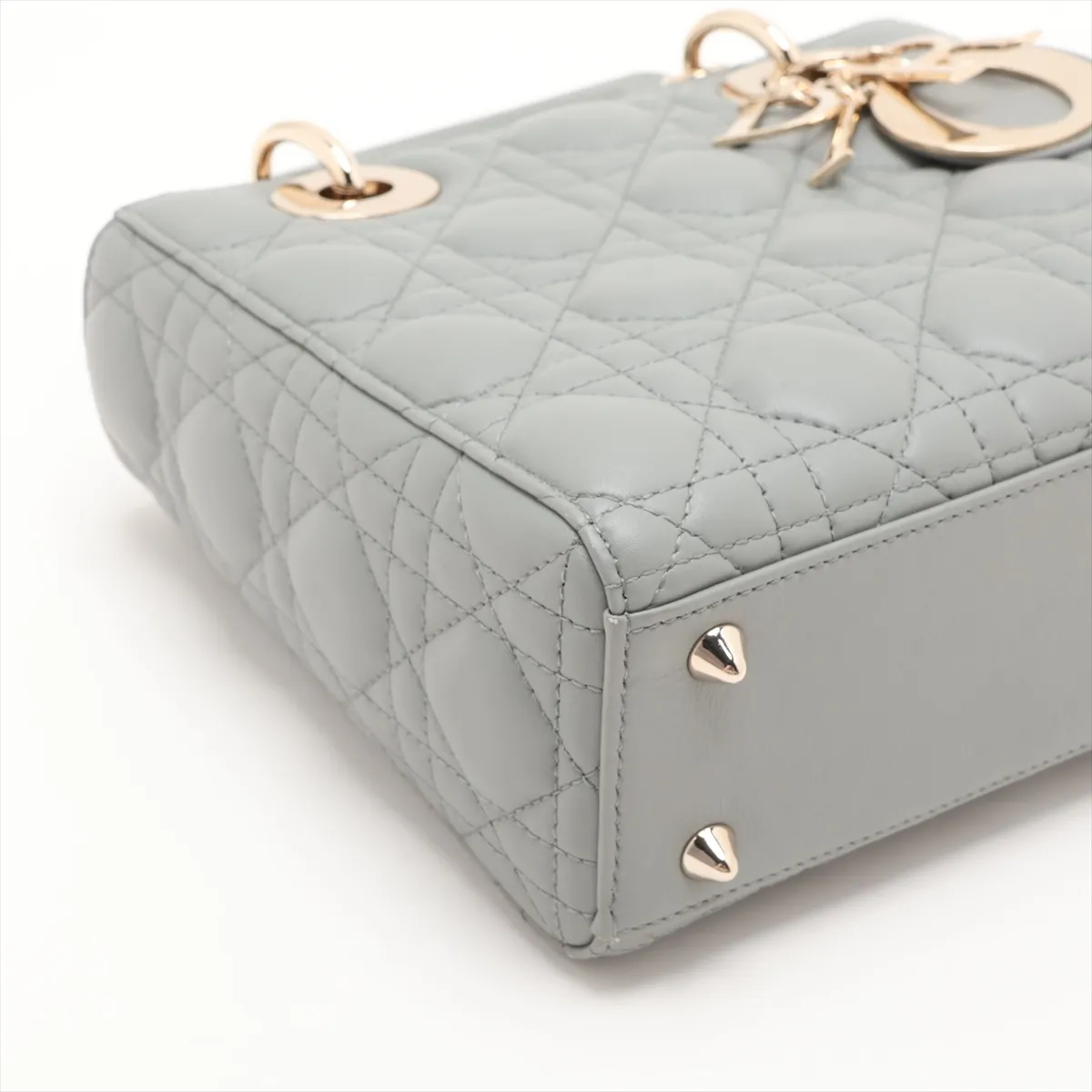 Cannage My Lady Dior Leather 2-Way Handbag, Gray — view 4
