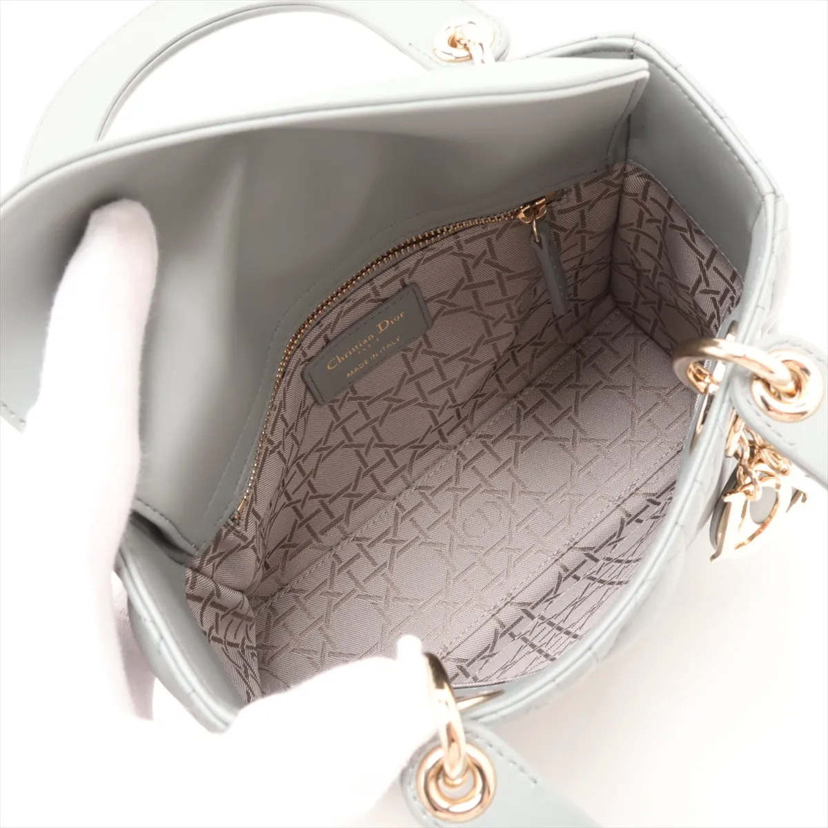 Cannage My Lady Dior Leather 2-Way Handbag, Gray — view 8