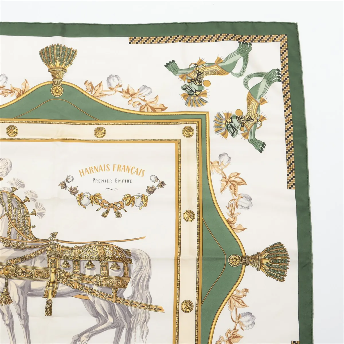 Carre 90 Harnais Francais PREMIER Harness of the First French Empire Scarf Silk Green — view 3