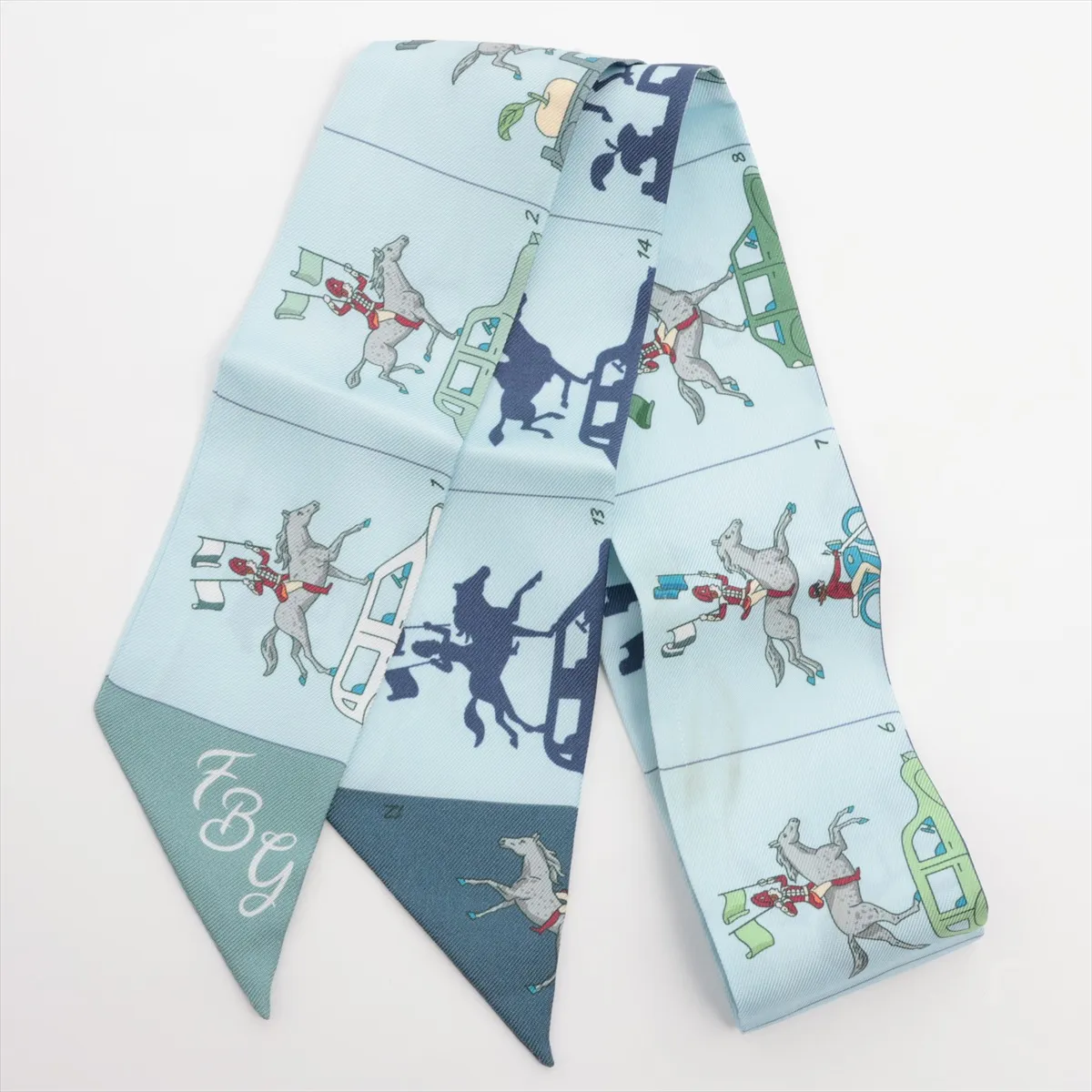 Twilly HERMES PARADE Scarf Silk Light Blue