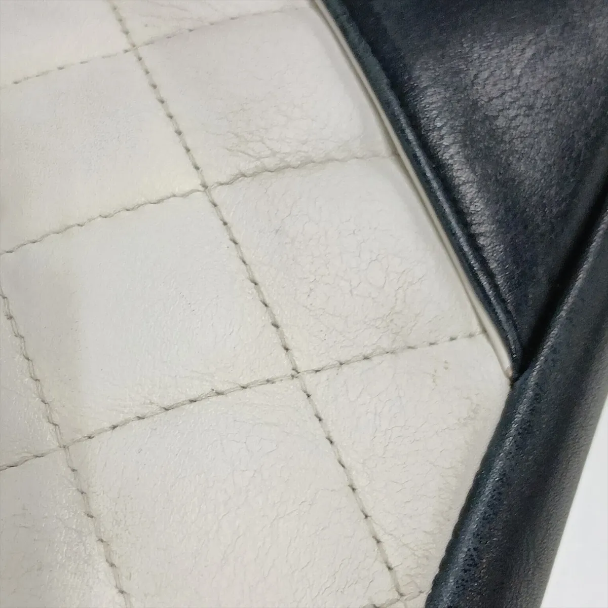 Cambon Line Leather Tote Bag, White x Black, Silver Hardware — view 12