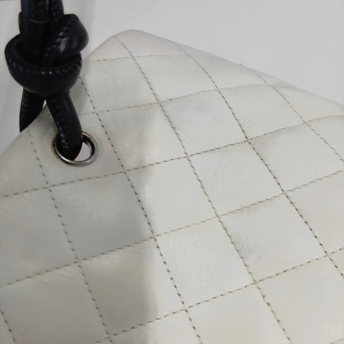 Cambon Line Leather Tote Bag, White x Black, Silver Hardware — view 14