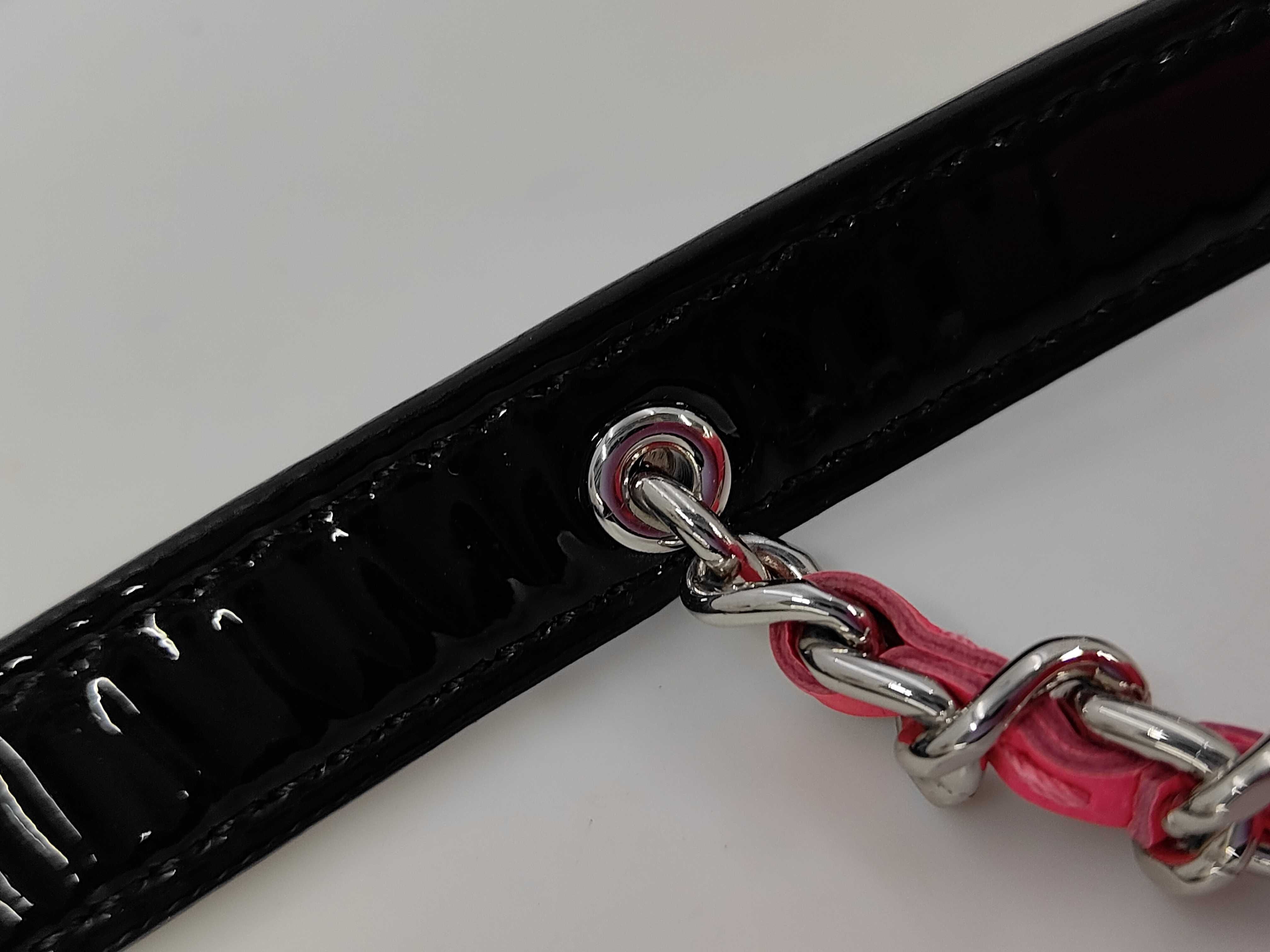 Mini Matelassé Chain Shoulder Bag, Patent Leather, Black & Pink, Silver Hardware, 2-Piece Set — view 11