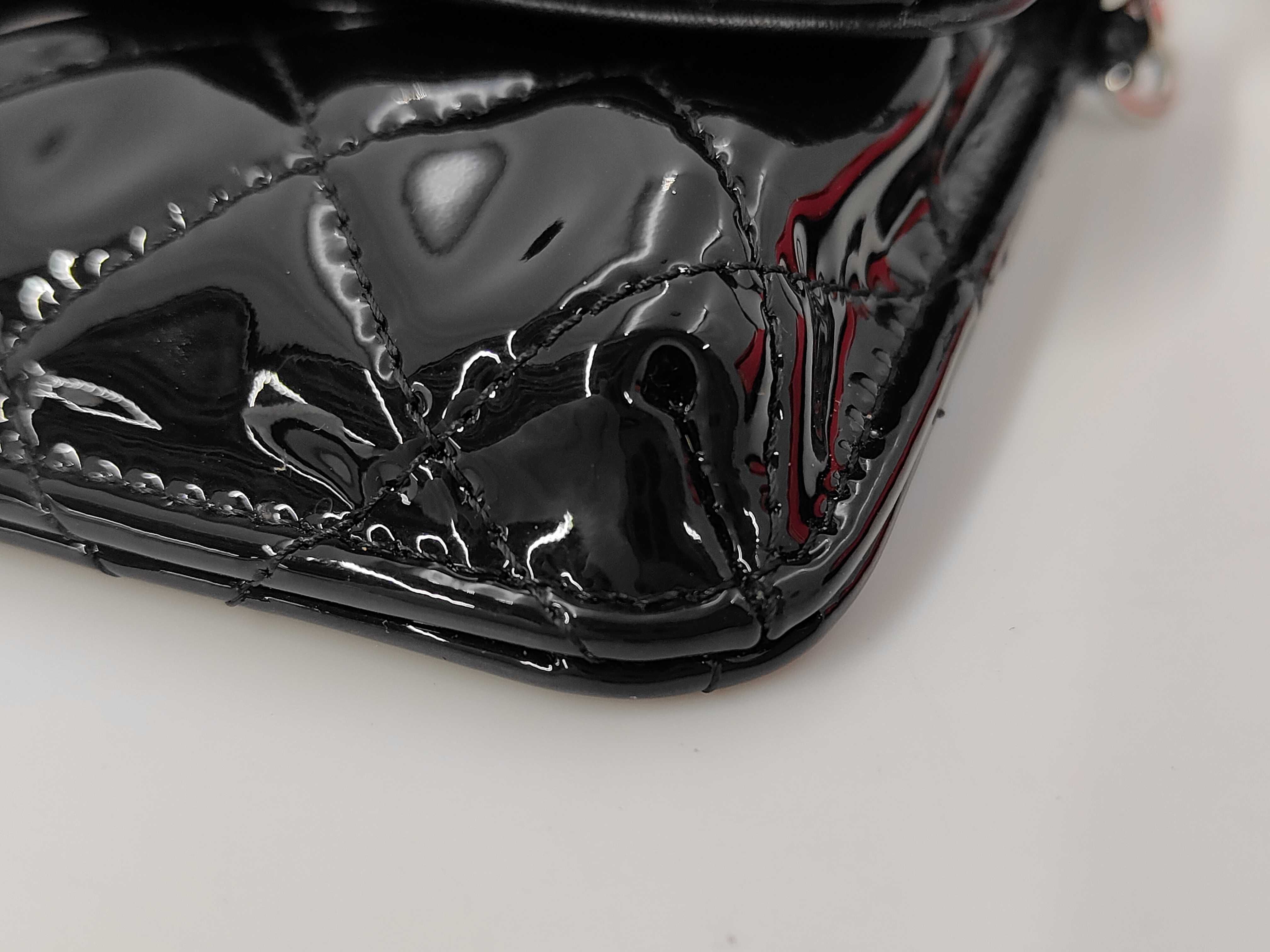 Mini Matelassé Chain Shoulder Bag, Patent Leather, Black & Pink, Silver Hardware, 2-Piece Set — view 3