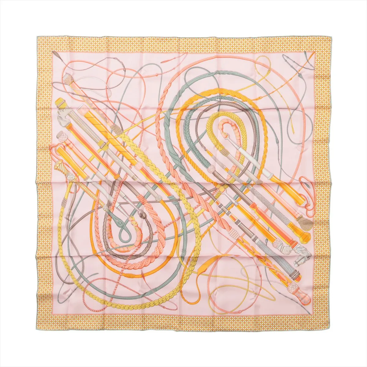 Carre 90 Fouets et Badines (Whip and Grip) Scarf, Silk, Pink. Shows wear,