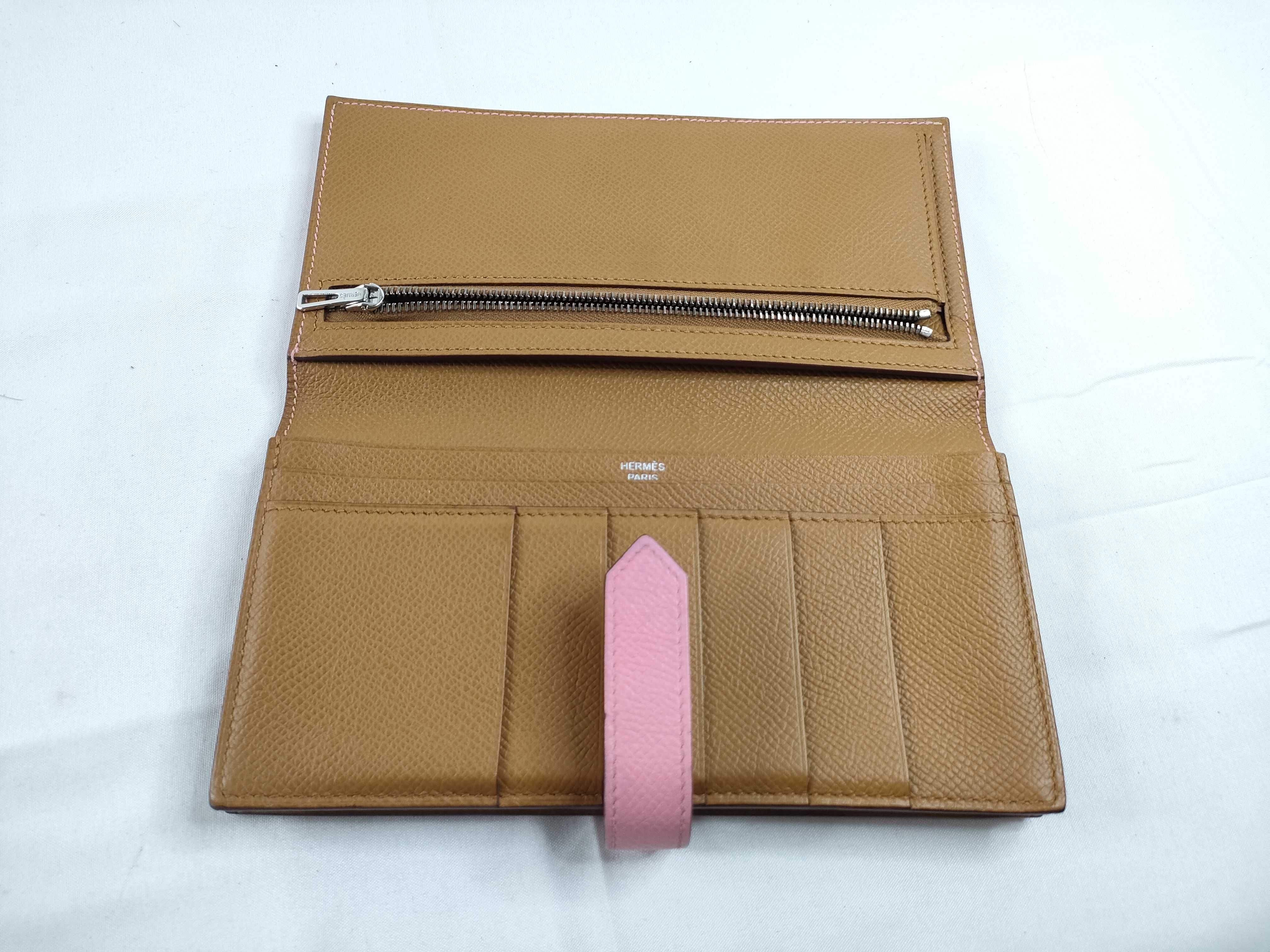 Bearn Soufflé Epsom Leather Wallet (Y stamp, Rose x Sesame, Silver Hardware) — view 9