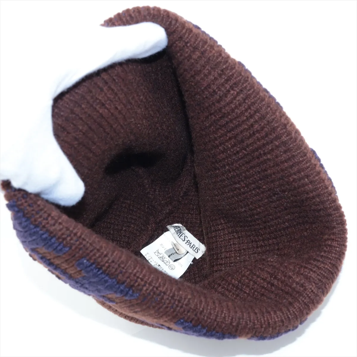 knit cap, cashmere, brown, some wear, — view 4