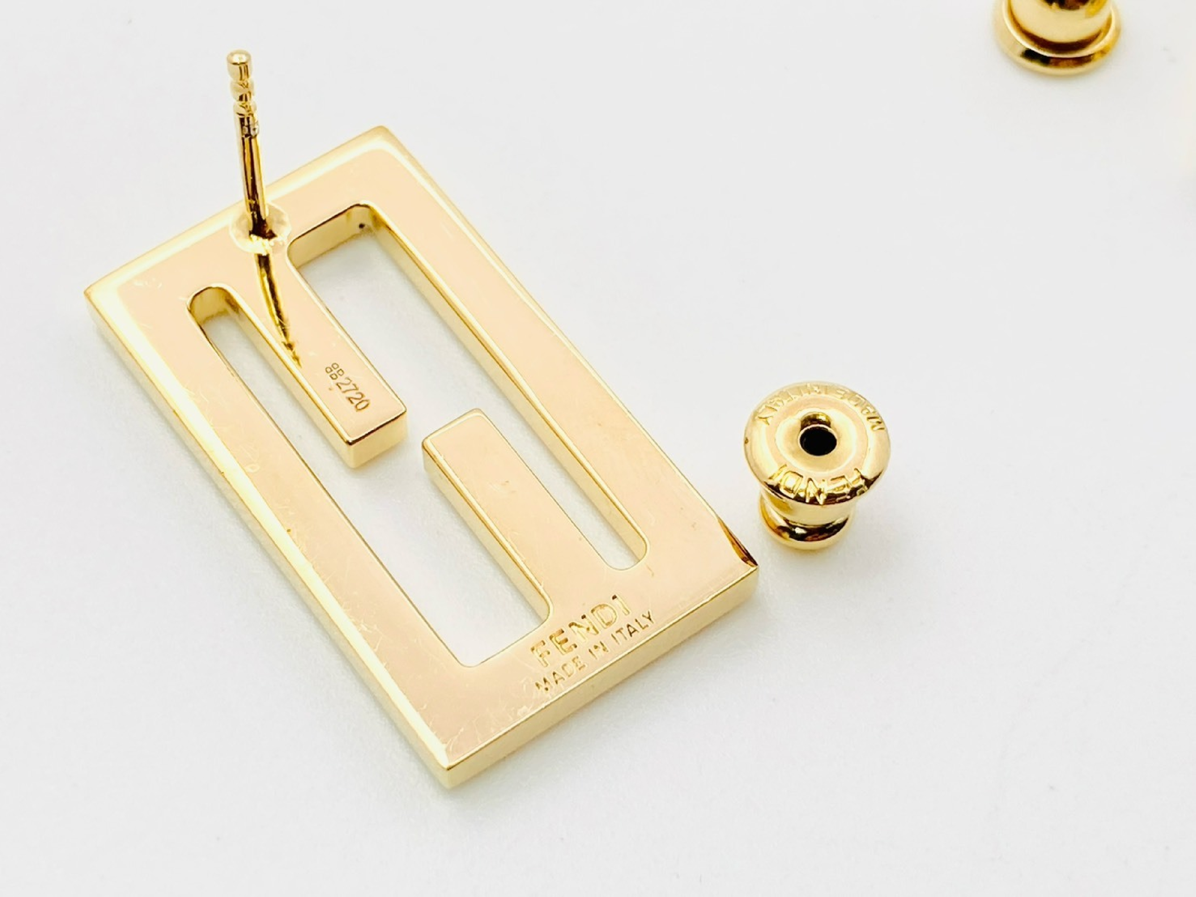 FF Logo Baguette Rhinestone Rectangle Square Gold Earrings — view 4