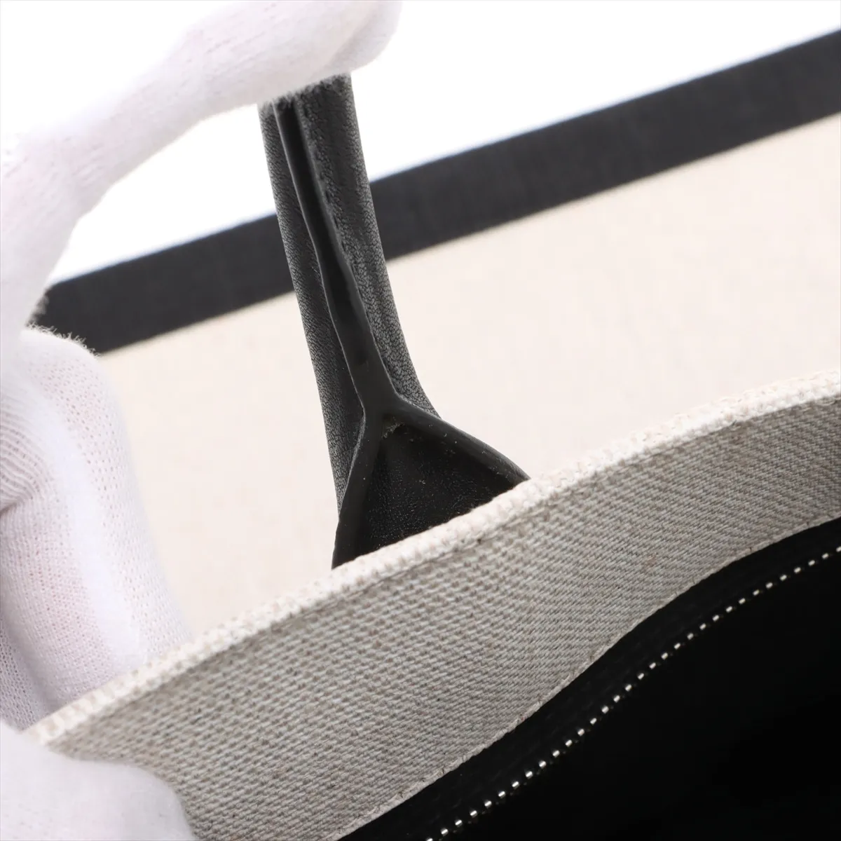 Rive Gauche Leather Tote Bag Beige x Black 632539 — view 12