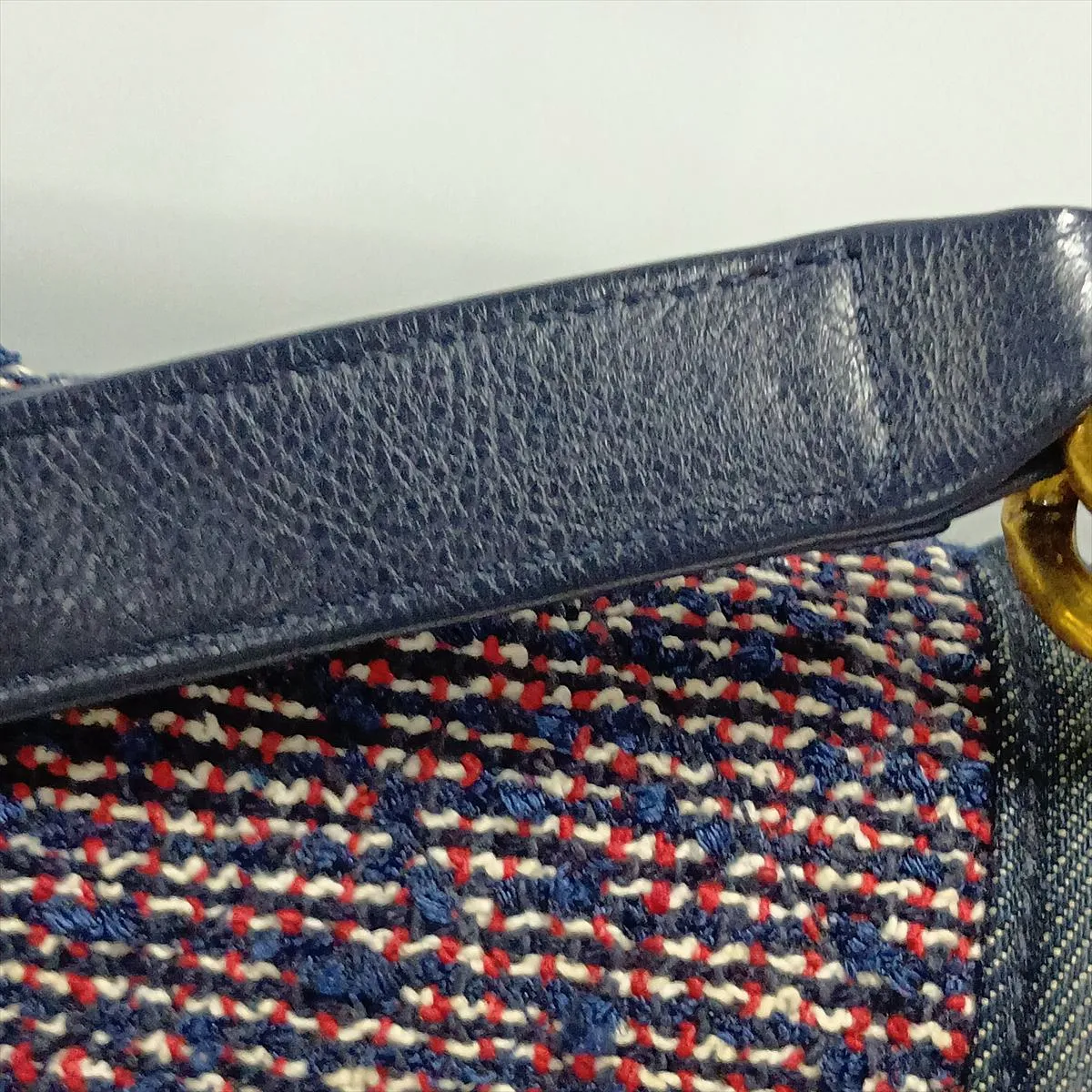 Boy Chanel 25 Denim x Tweed Chain Shoulder Bag, Navy x Red, Gold Hardware, 22335734, Serial Number 22, A67086 — view 12