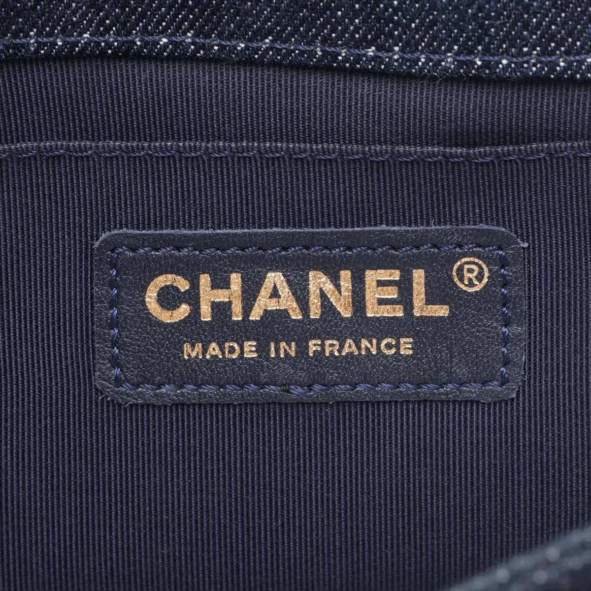 Boy Chanel 25 Denim x Tweed Chain Shoulder Bag, Navy x Red, Gold Hardware, 22335734, Serial Number 22, A67086 — view 9
