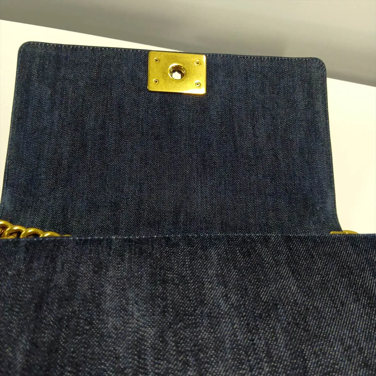 Boy Chanel 25 Denim x Tweed Chain Shoulder Bag, Navy x Red, Gold Hardware, 22335734, Serial Number 22, A67086 — view 10
