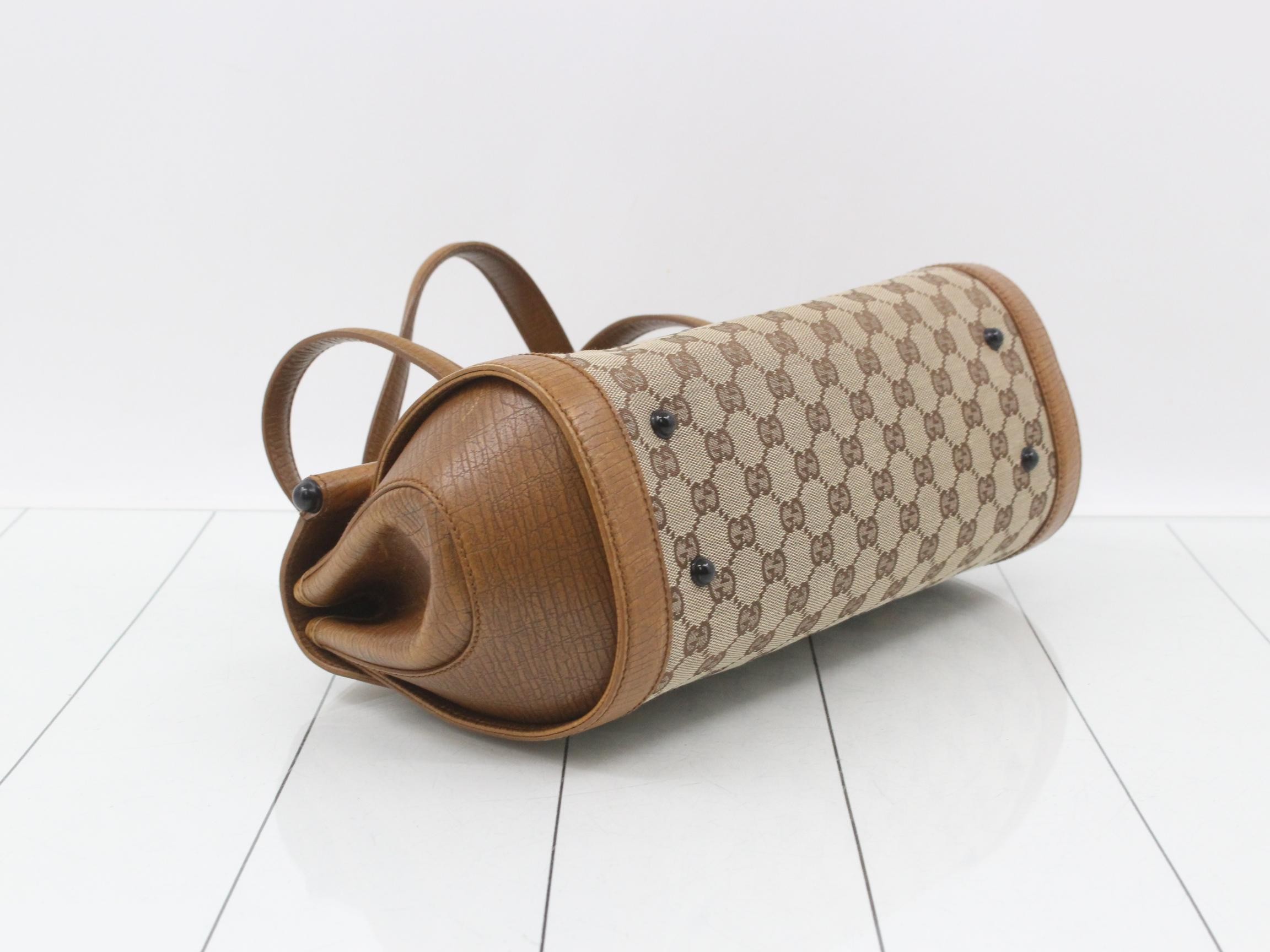 GG Canvas Bamboo Tote Bag, Brown — view 5