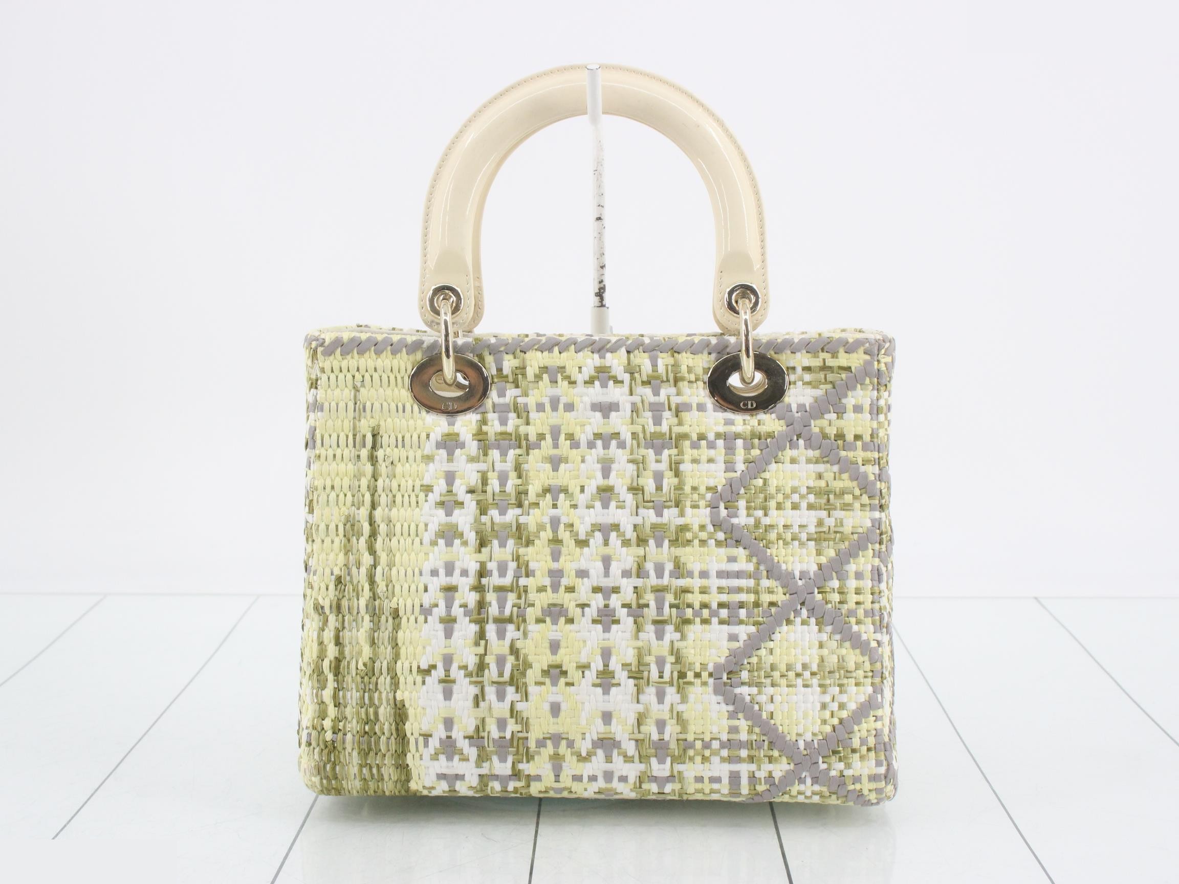 Lady Dior Raffia/Enamel 2-Way Handbag, Multicolor — view 2