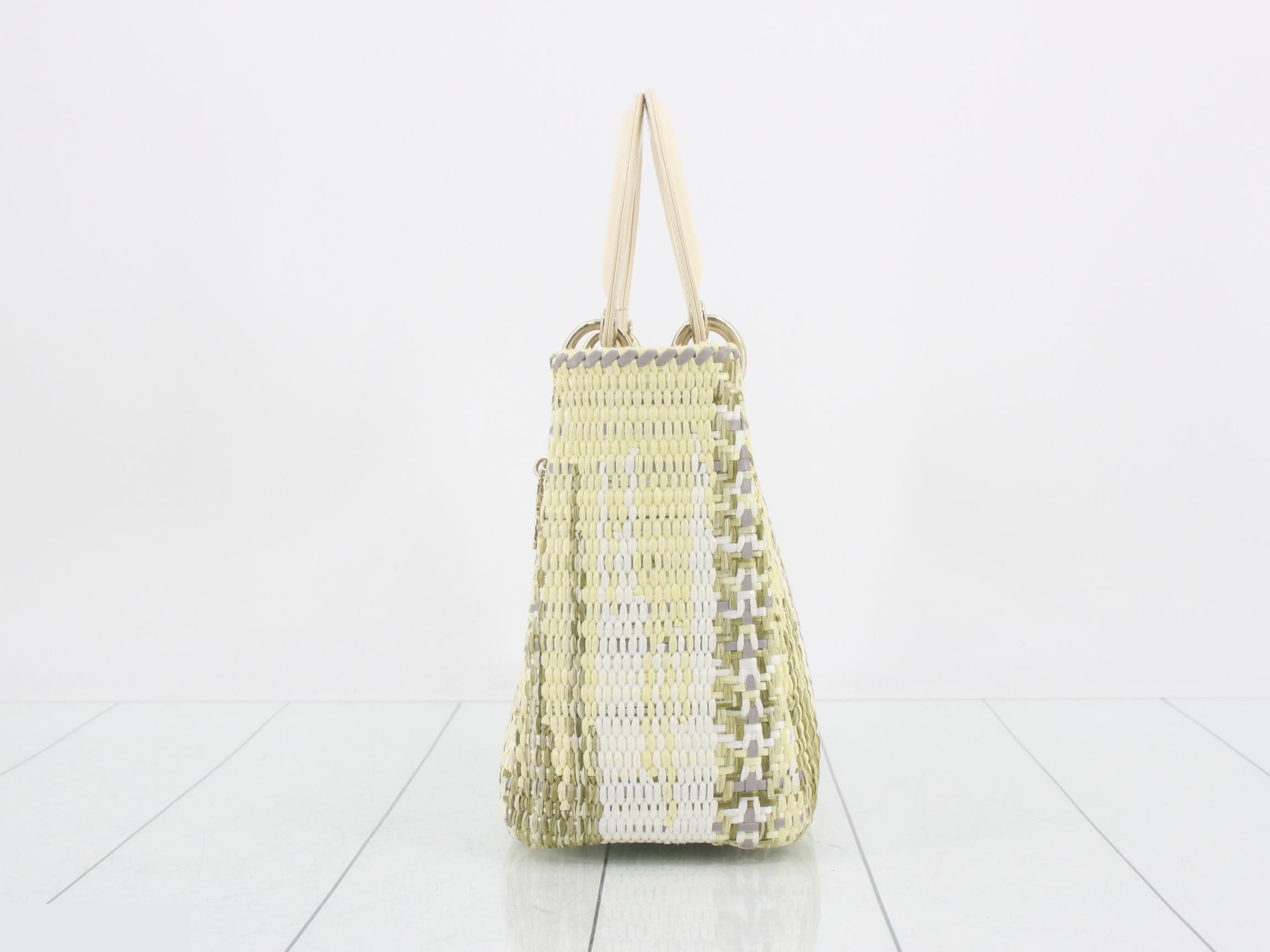 Lady Dior Raffia/Enamel 2-Way Handbag, Multicolor — view 3
