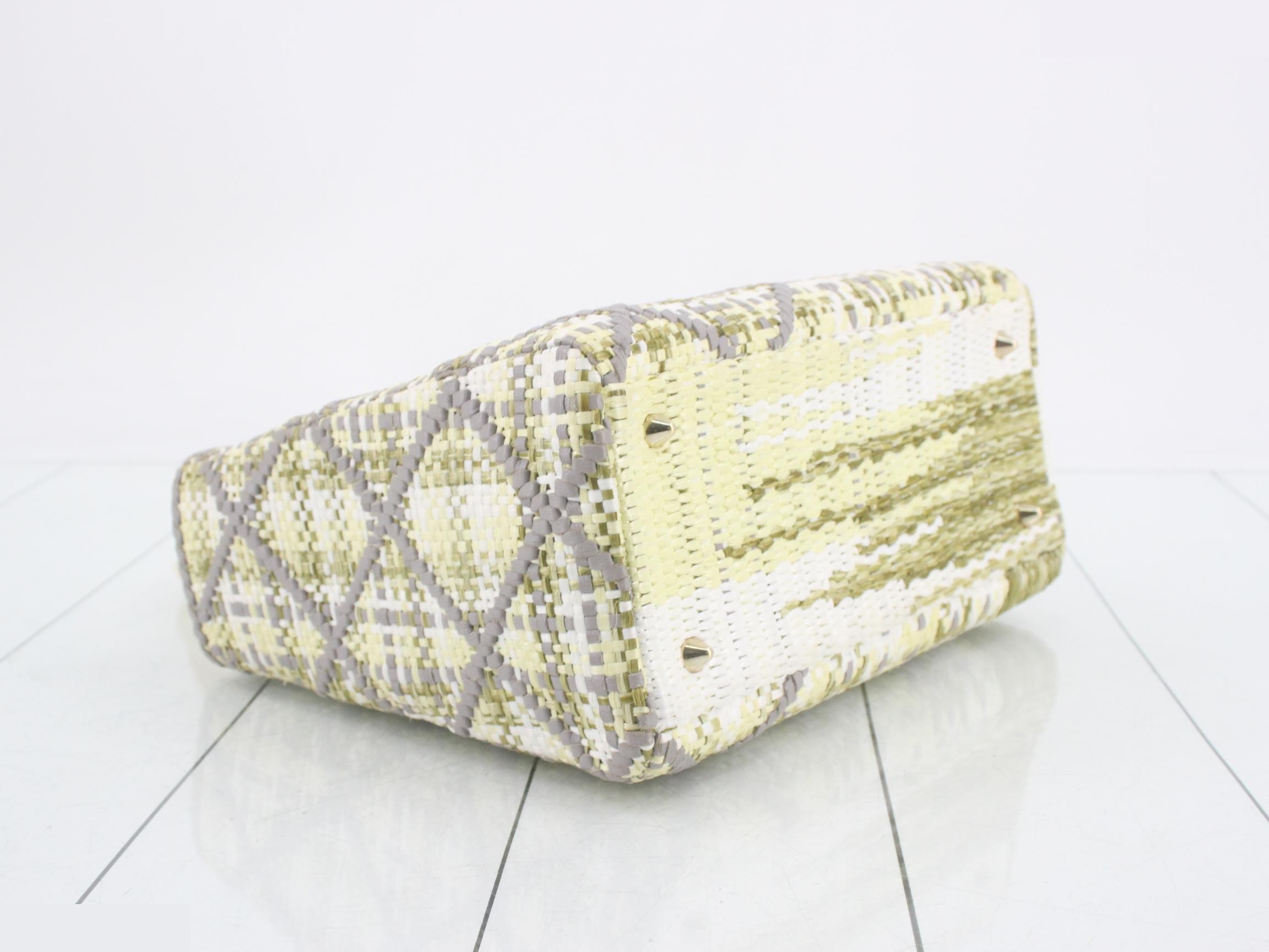 Lady Dior Raffia/Enamel 2-Way Handbag, Multicolor — view 5