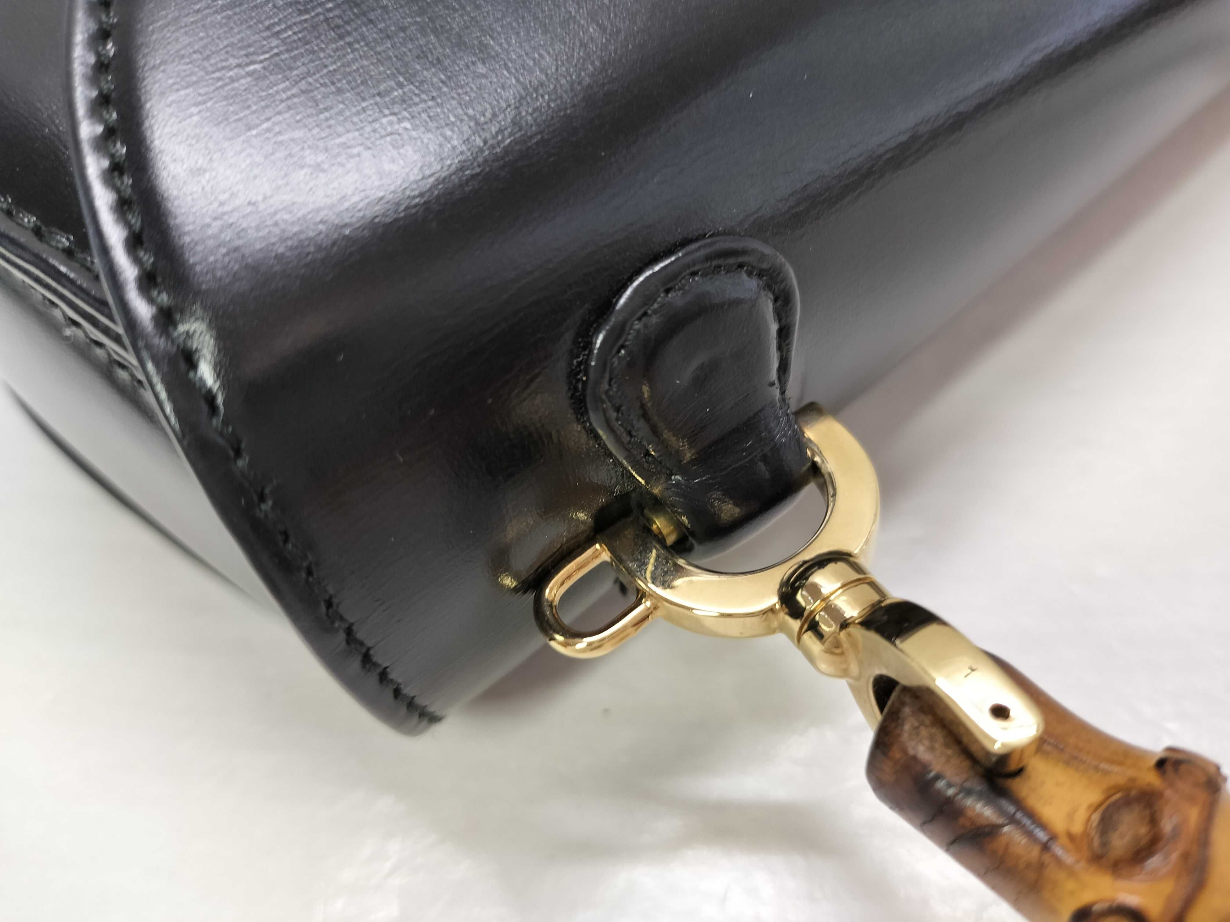Bamboo Handbag, Leather, Black with Gold Hardware, 00020460188 — view 5