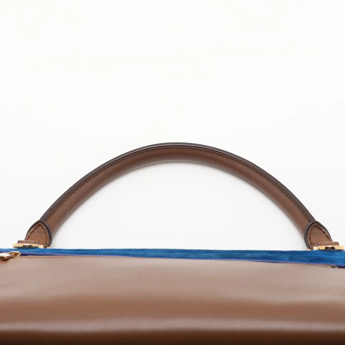 Trapeze Leather x Suede 2-Way Handbag Brown x Blue — view 6
