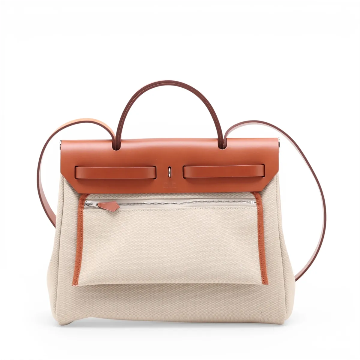 Herbag Zip PM Toile H x Vache Hunter Beige x Brown Silver Hardware Y:2020 — view 2