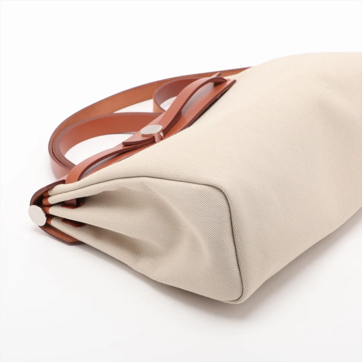 Herbag Zip PM Toile H x Vache Hunter Beige x Brown Silver Hardware Y:2020 — view 4