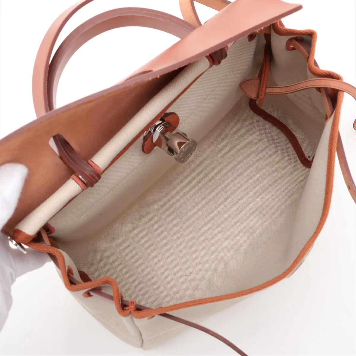 Herbag Zip PM Toile H x Vache Hunter Beige x Brown Silver Hardware Y:2020 — view 8