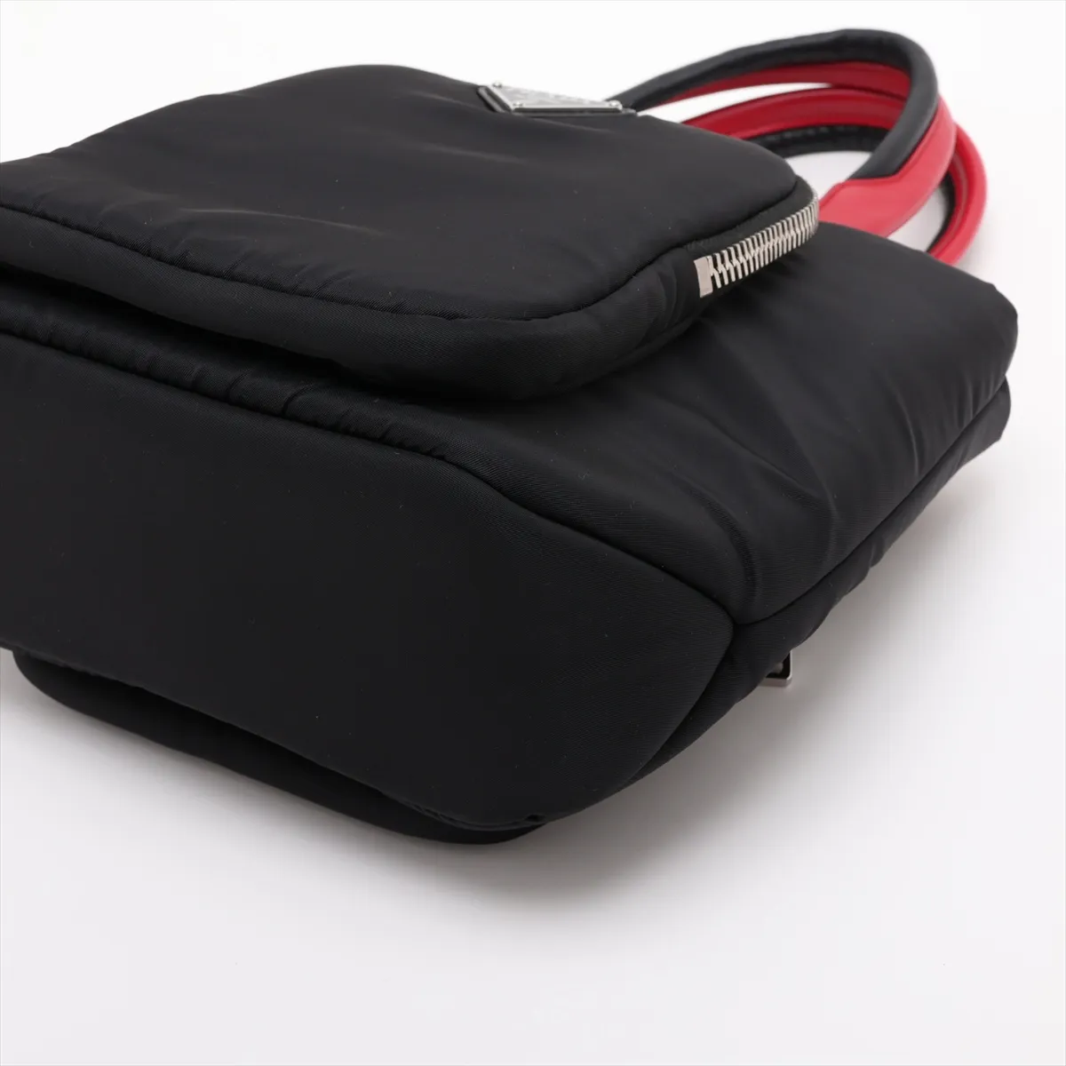 Tessuto Nylon x Leather 2-Way Handbag, Black x Red, 1BG270 — view 3